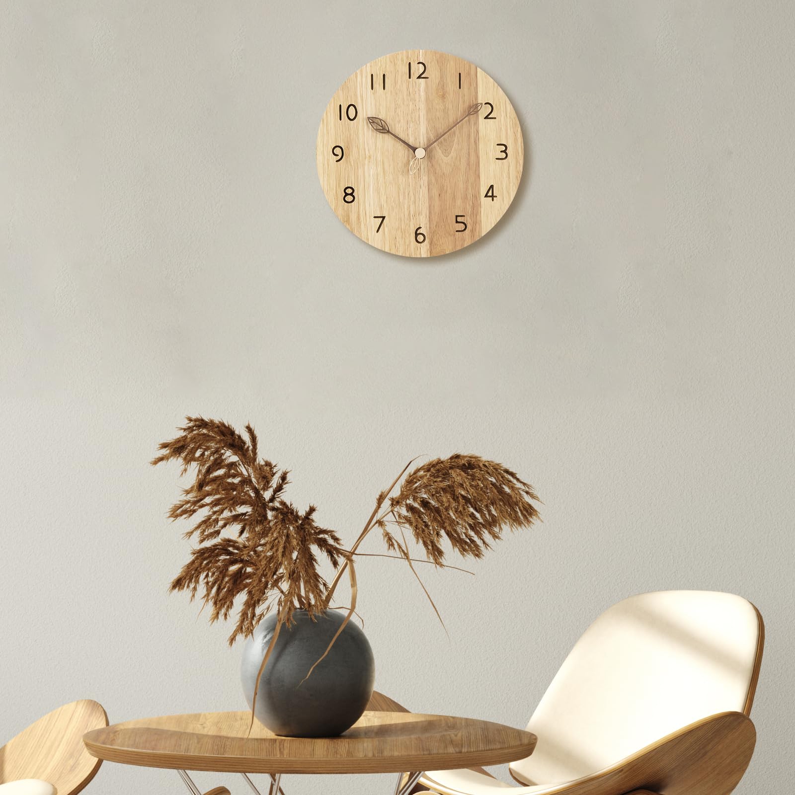 VIVILINEN Reloj de Pared de Madera de 30 cm Silencioso, Estilo Moderno Sin Marco, para Cocina, Salon, Oficina, Dormitorio