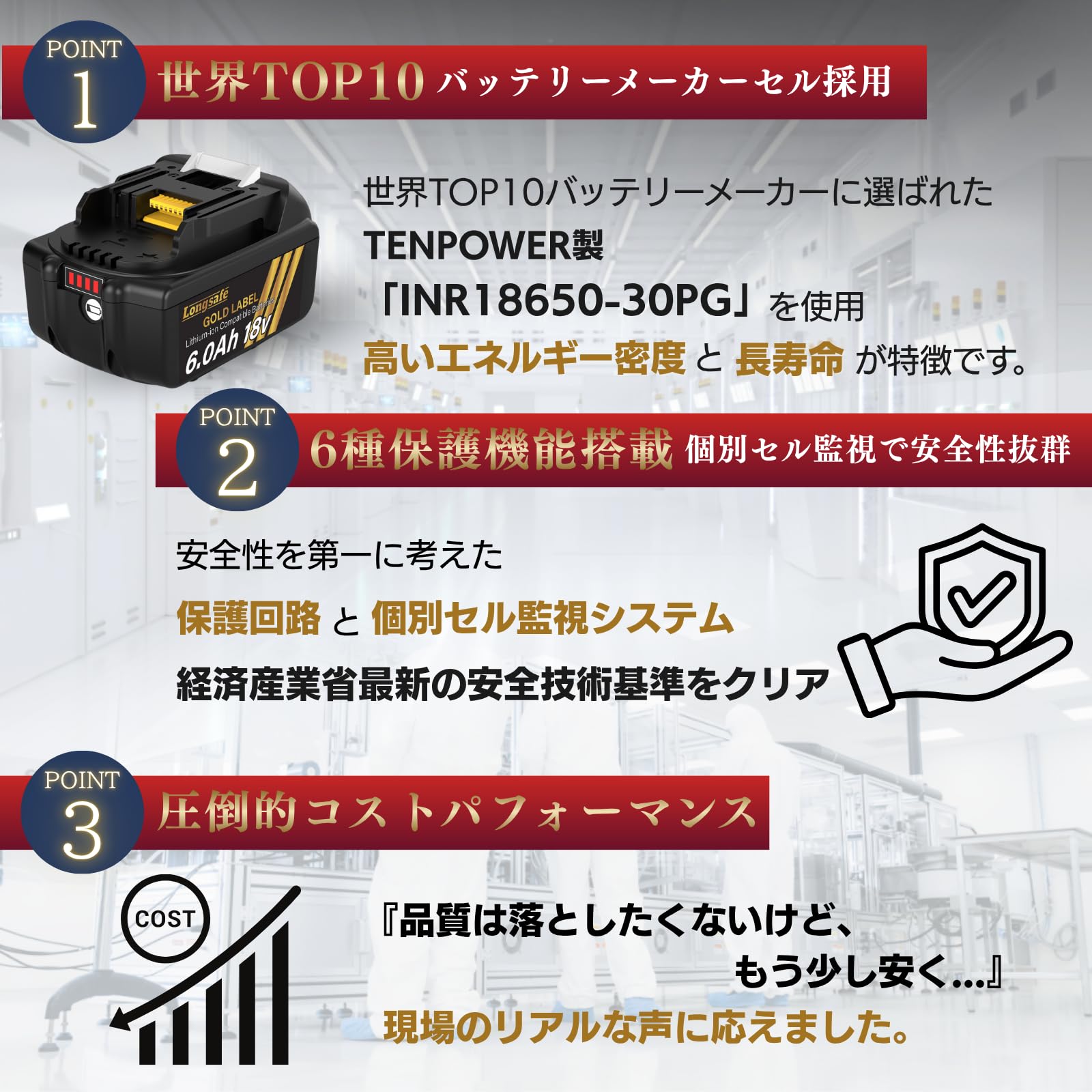 Amazon.co.jp: Longsafe マキタ 18V 互換バッテリー BL1860B プロ仕様 