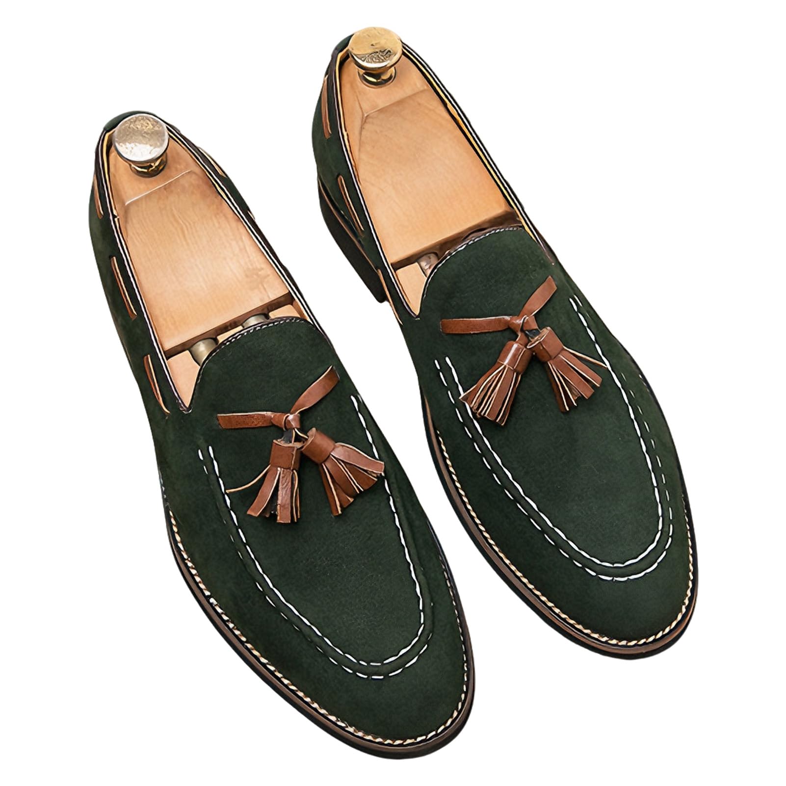 ANUFER Hombre Ante Sintético Piel Mocasines sin Cordones con Borlas