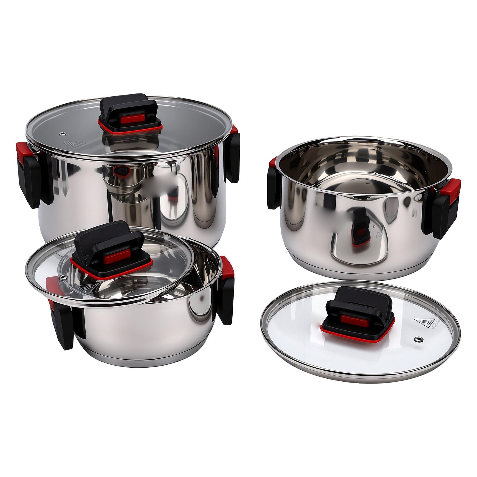 Generic Juego de Ollas Duraderas de Acero Inoxidable, Ollas Antiadherentes para Cocineros Caseros, 3 uds., 1,8l, 2,7l, 5,8l, Seguras para Horno de Inducción
