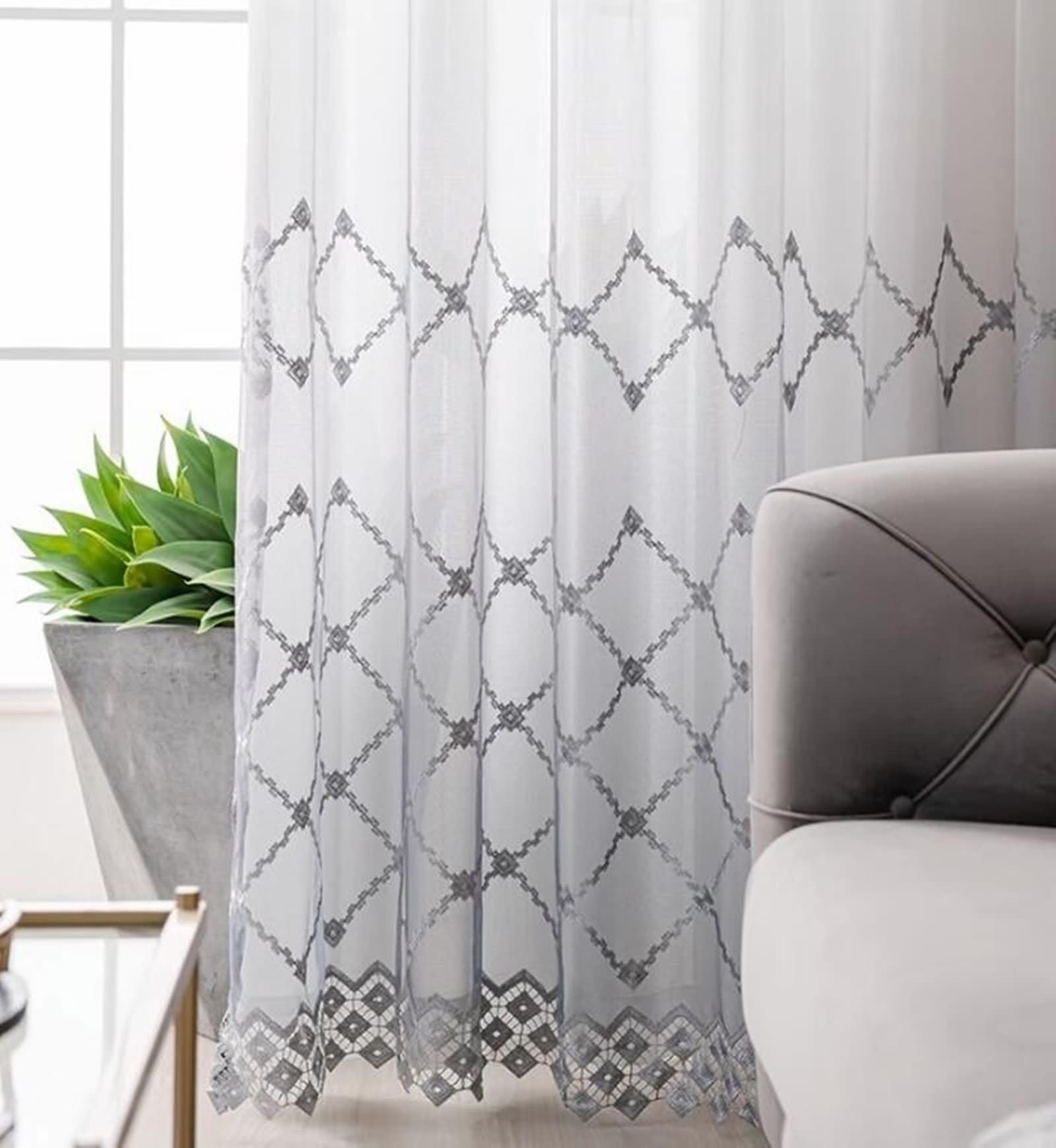 Wycian Cortinas de baño semitransparentes, color gris, paquete de 2 unidades, degradado con patrón de rombos, 107 x 214 cm