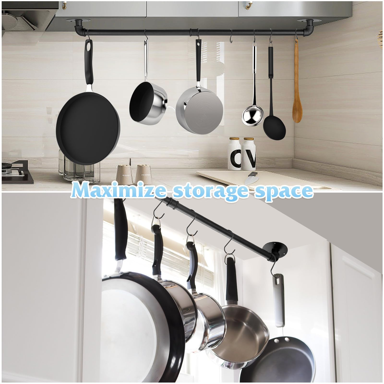 31.5 inch Pot Rack, Kitchen Wall Mounted Detachable Pan Lid Utensils Organizer Hanging