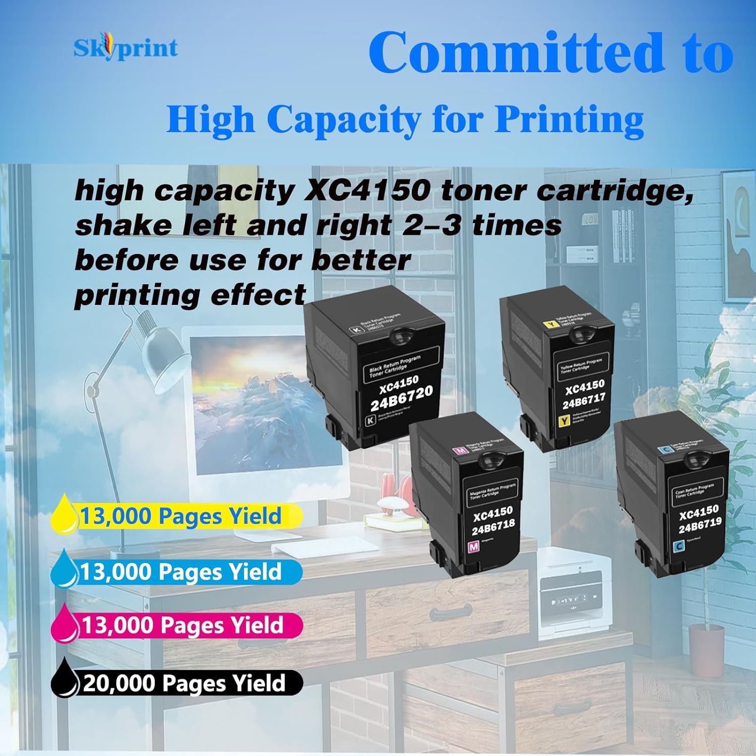 High Yield Toner Cartridge Compatible Lexmark XC4150 XC4140 XC4143 XC4153 Toner Replacement for Lexmark XC4140 XC4150 XC4143 XC4153 Printer Black 20,000 Pages;CYM:13,000 Pages