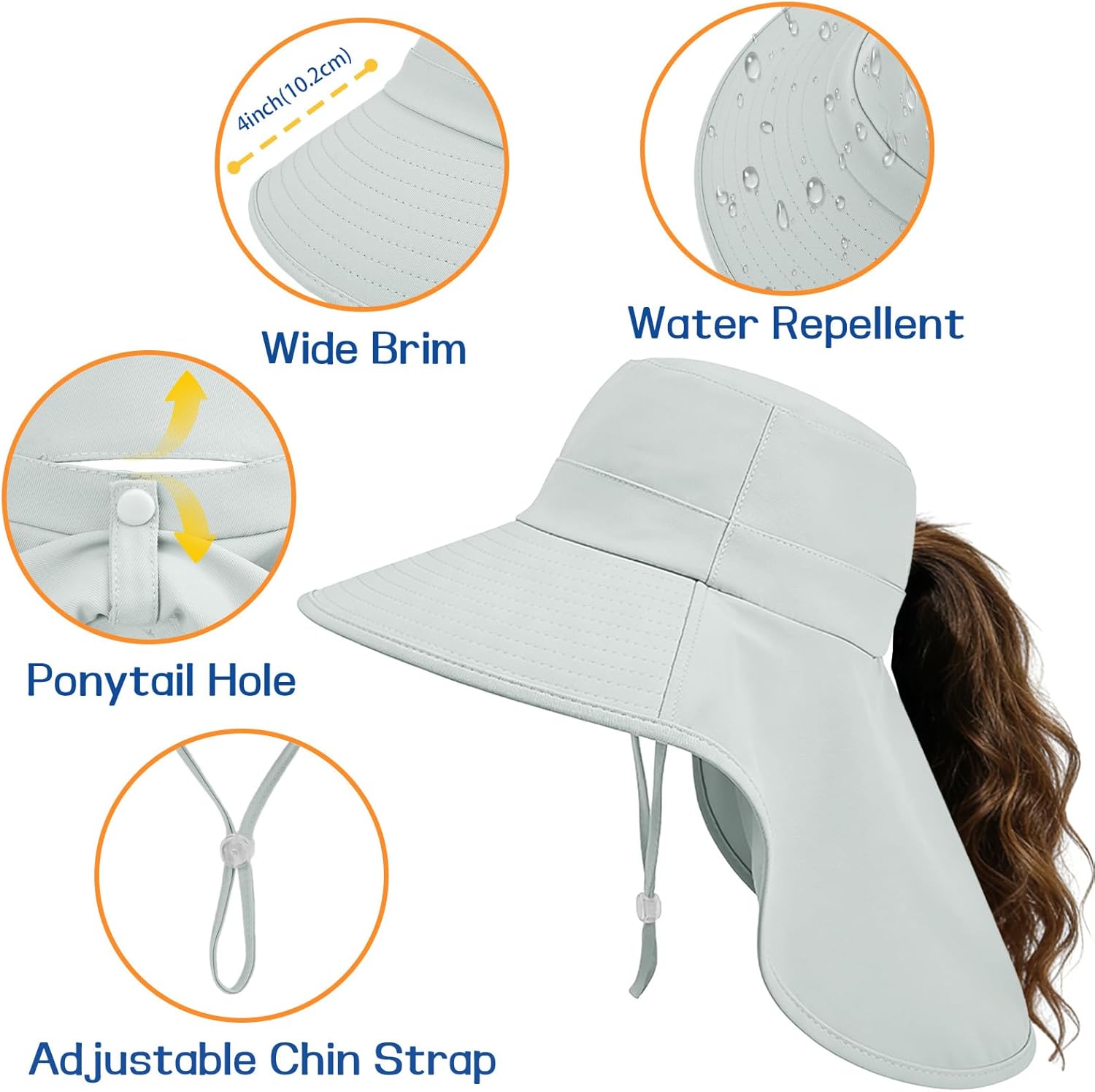 Ruqizhi Sun Hats for Women with Neck Flap Ponytail Hole Women Sun Hats Rollable UV Protection Fishing Hats Wide Brim UPF 50+ - Image 3
