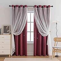 Vista 15 de Anytime - Cortinas para dormitorio de niñas con estrella hueca, cortinas opacas para habitación de niños, cortinas largas para oscurecer