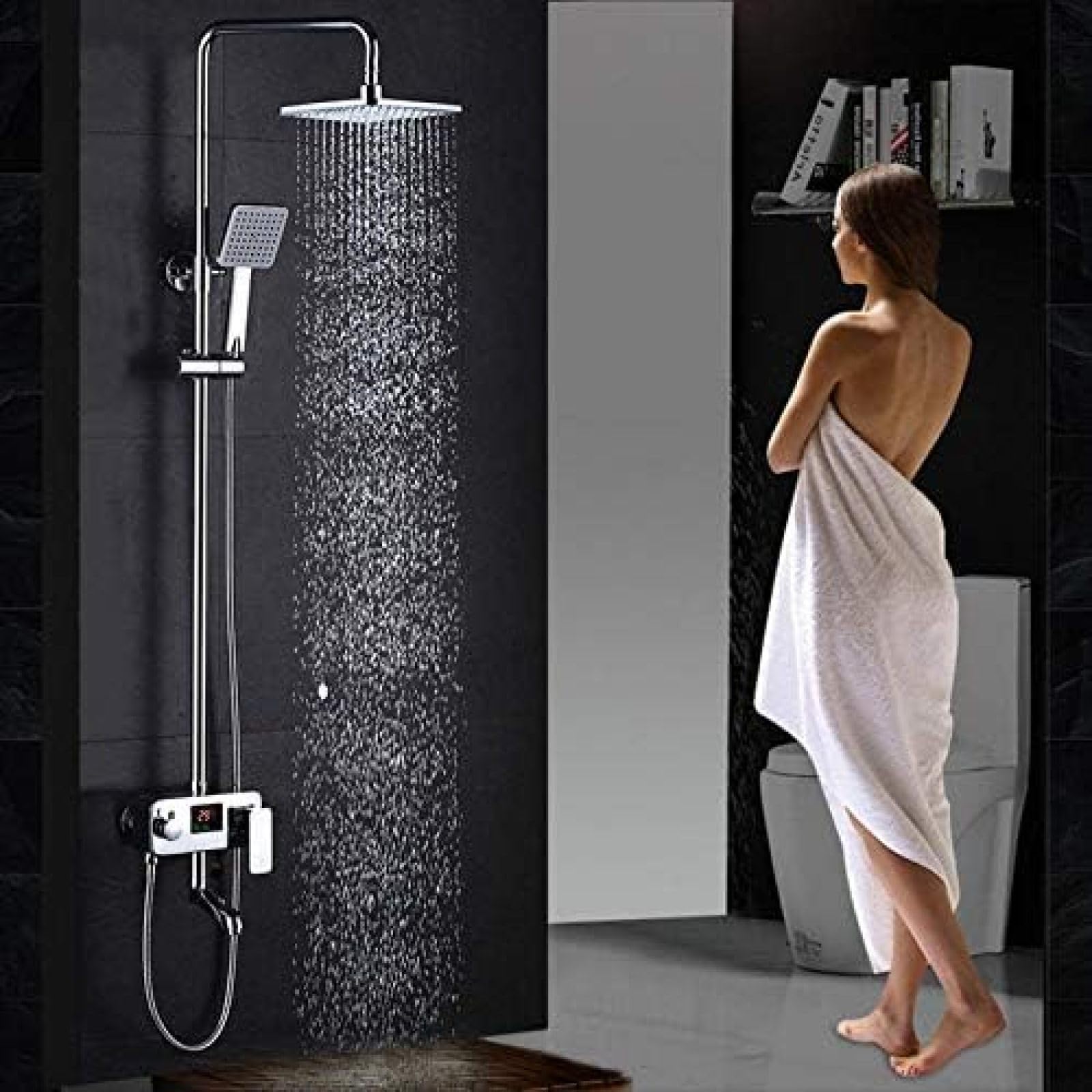 GLJTUO Shower System, Newly Digital Display 8" Rainfall Shower Faucet in-Wall Rotate Tub Spout Shower Mixer Set with Handheld Shower Brass Mixer Valve