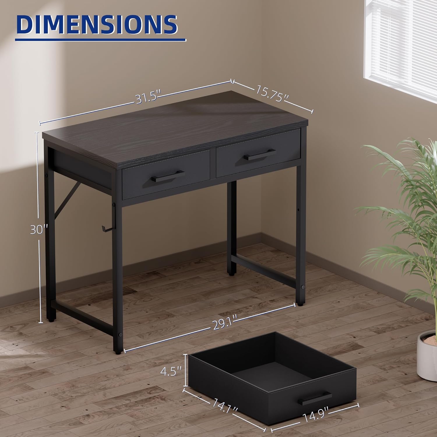 Pamray 32 Inch Small Computer Desk with 2 Drawers for Bedroom Study Writing Home Office Table for Small Spaces Pink