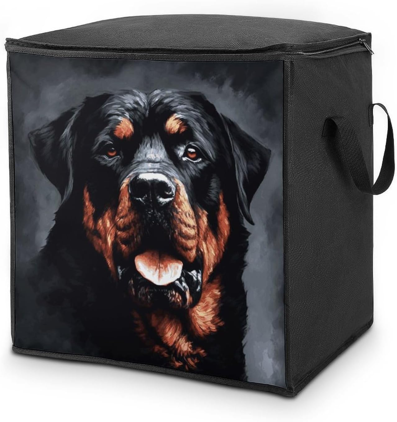 70L Large Storage Bags with Zipper, Heavy Duty Cool Rottweiler Dog Art Storage Bins with Handles, Stackable Clothes Organizer Foldable Fabric Closet Organizer for Blankets, Comforters