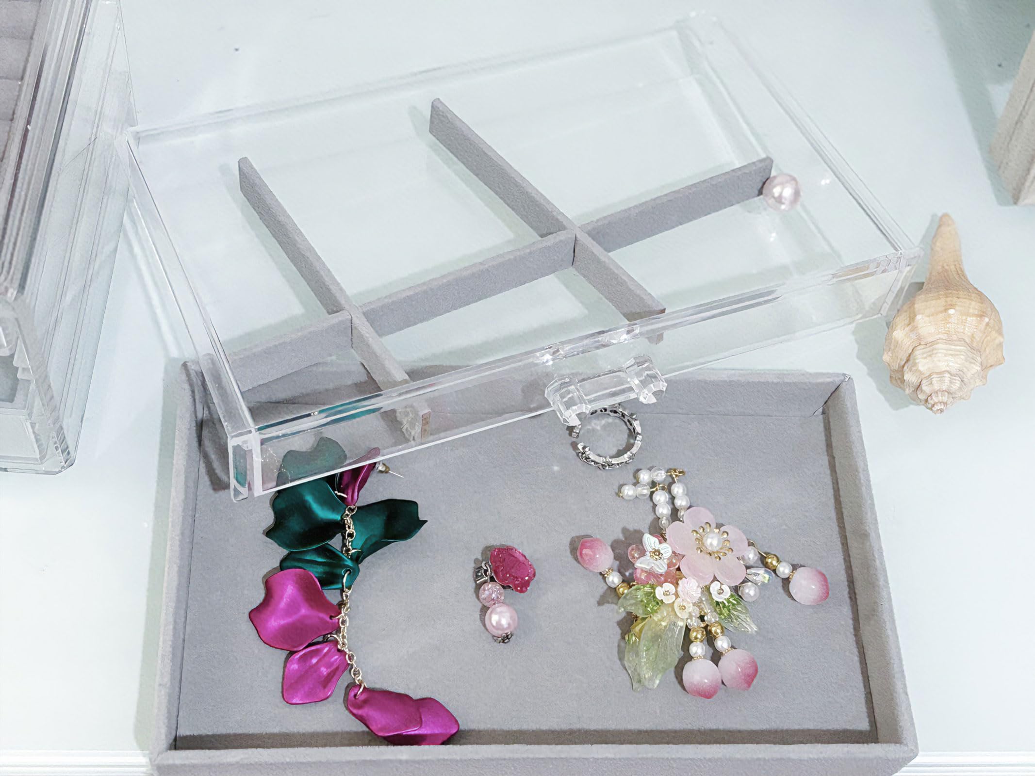Organizer trasparente per gioielli con 5 cassetti, organizer per orecchini, scatole per gioielli da donna, espositore per orecchini in acrilico per riporre collane, orecchini anelli, grigio
