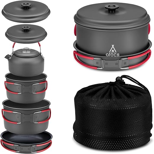 How to use ALOCS 4 IN 1 Camping Cookware Set for pots, pans & griddles outdoors