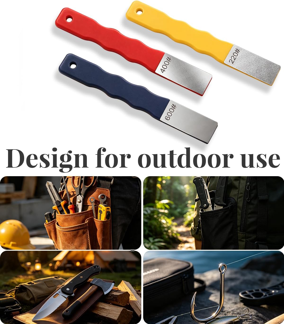 DMD Mini Diamond Sharpening File Set, 3PCS Portable Knife Sharpener with Color-Coded Grits (#220/#400/#600) for Kitchen Knives, Garden Tools, Fishing Hooks & Outdoor Gear image 4
