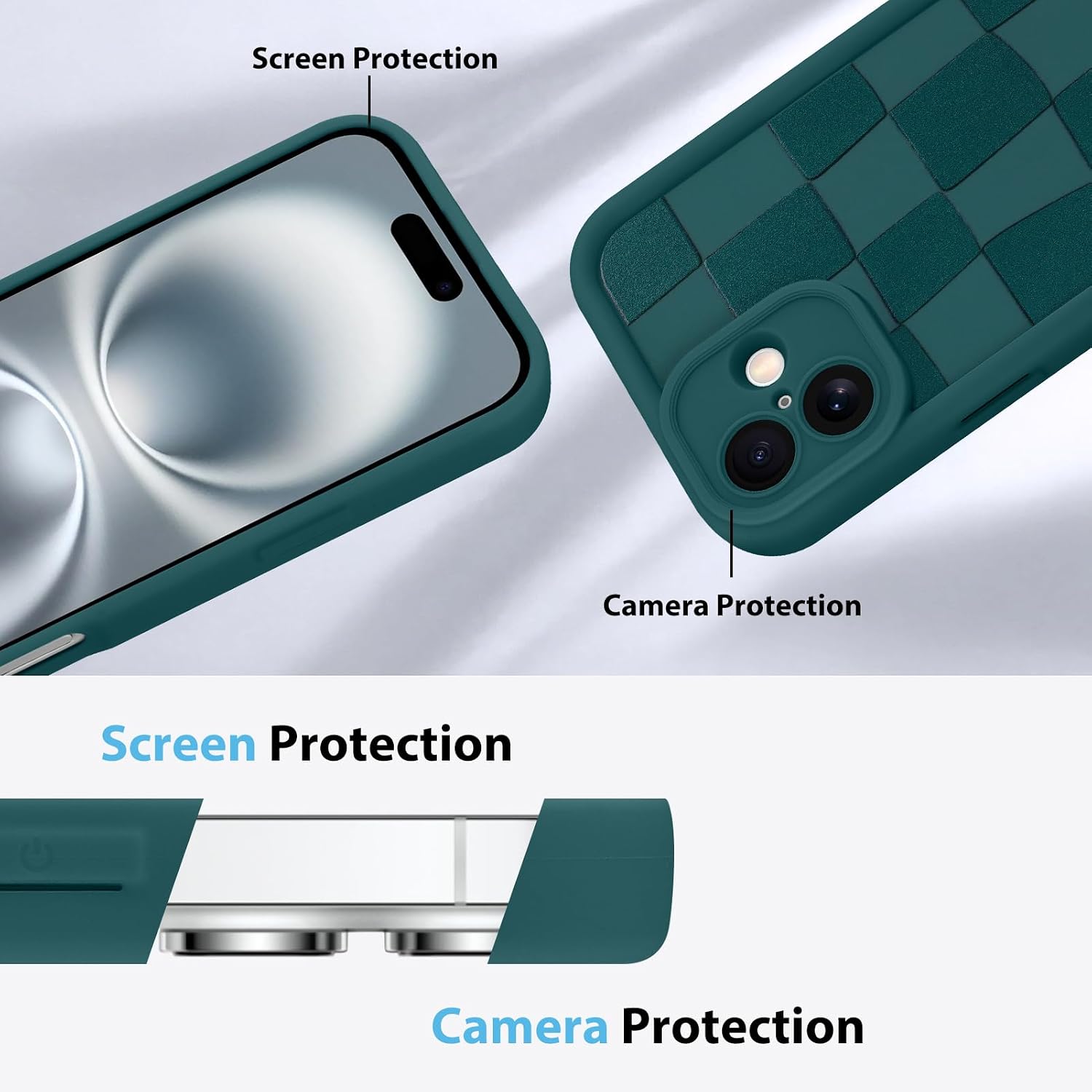 KANGHAR Compatible with iPhone 16 Case Checkered Pattern -Green image 5