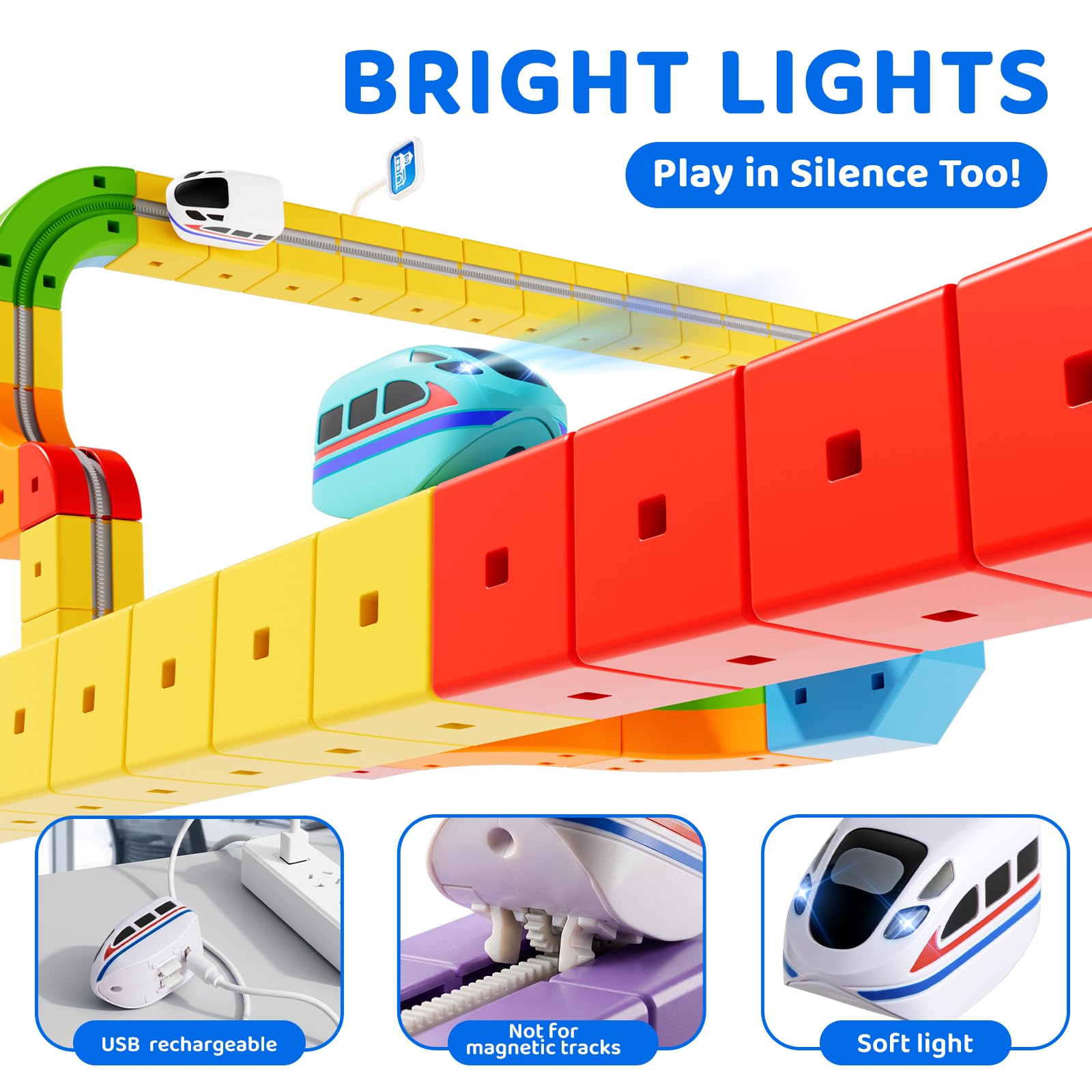 KlickRail - Kit de ferrocarril eléctrico de 88 piezas con coches motorizados y diseños 3D incrustados antigravitacionales. Juguete modular para niños de 3 a 8 años, 3-5, 6-7 años