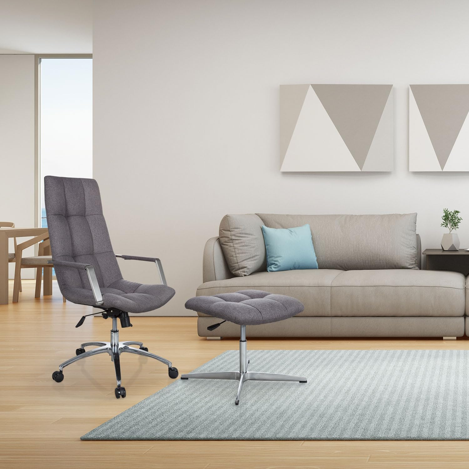 hjh OFFICE 670934 Tabouret élégant avec Un Design rétro SARANTO Gris Tissu, Pouf Salon, Tabouret Bas, réglable en Hauteur