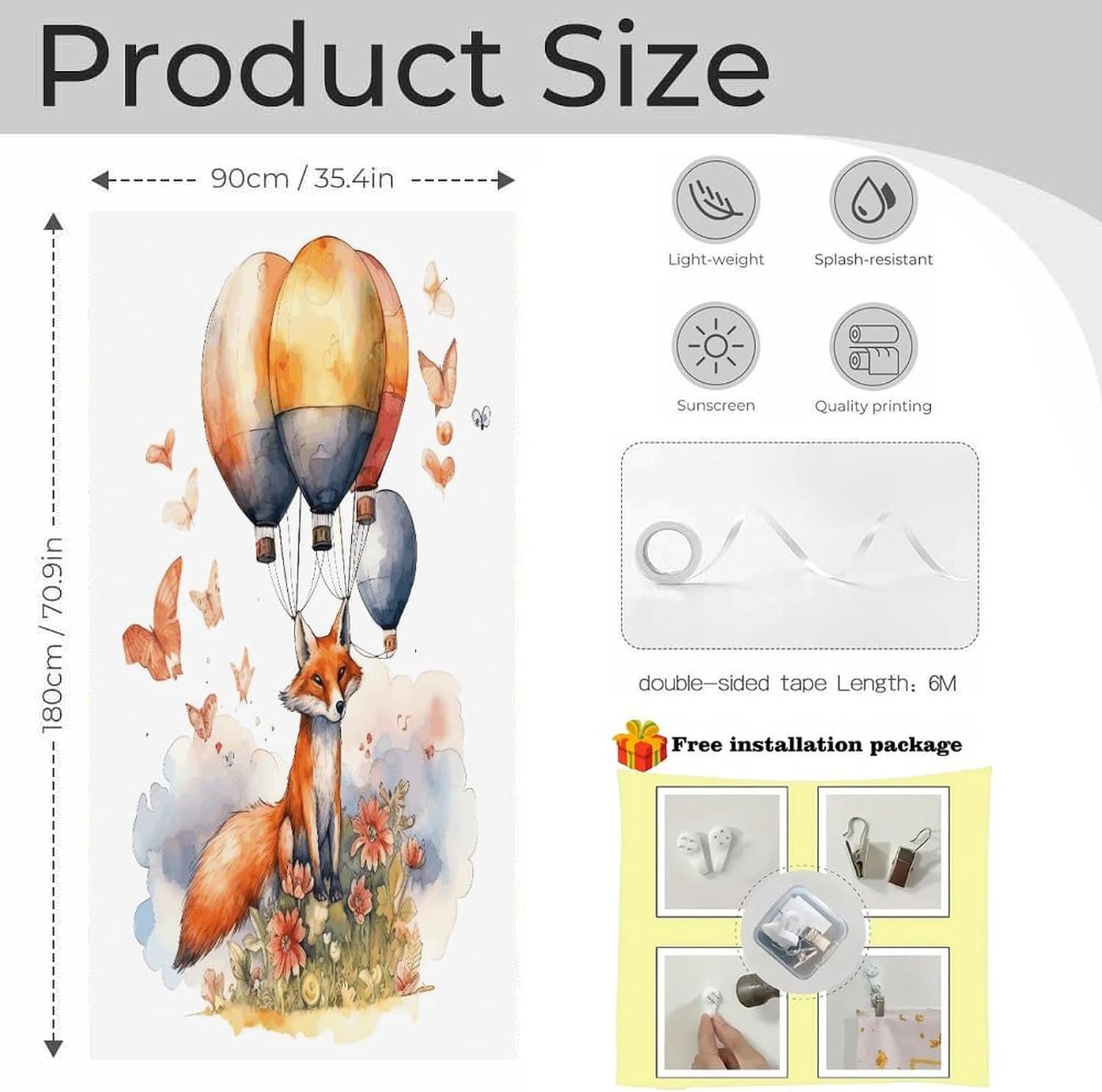 Fox and Hot Air Balloon Door Curtain Room Divider Curtains