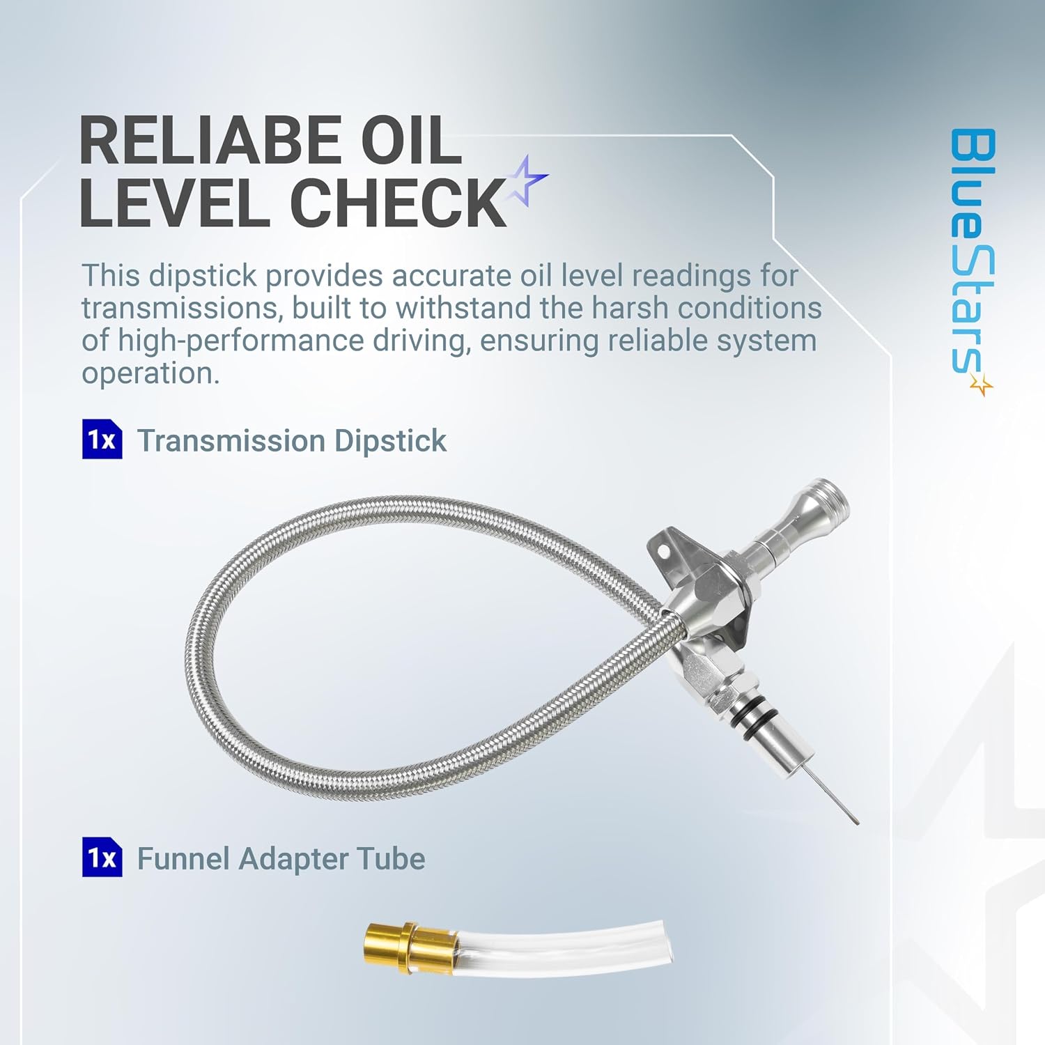 BlueStars TH350 TH400 700R4 Upgraded Transmission Dipstick Tube with Flexible Stainless Braided Hose – Firewall Mount for Chevy GM SBC BBC