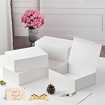 White Magnetic Gift Box with Lid,12x6x4 Inches,Foldable Rectangular Keepsake Box for Weddings, Birthdays, Christmas, Anniversaries, Halloween, Holiday Gift Packaging,Present,Proposal,Vase
