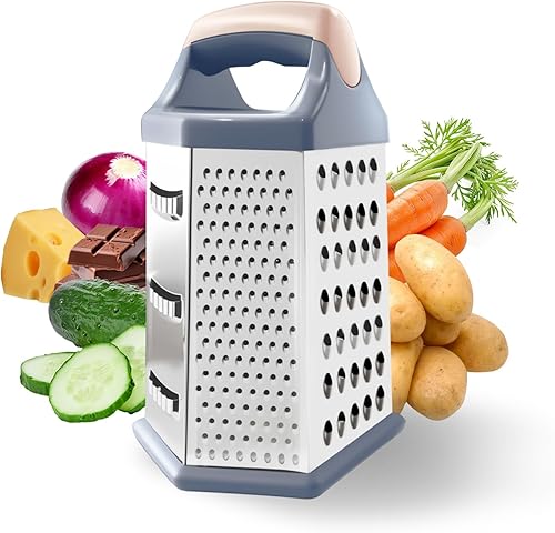 Miniatura 8 de Rallador de queso, ralladores de caja para cocina, trituradores de alimentos de acero inoxidable de 6 lados para queso, verduras, papas, zanahoria