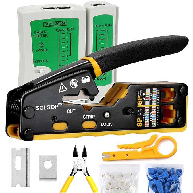 Solsop Pass Through RJ45 Crimp Tool Kit Ethernet Crimper