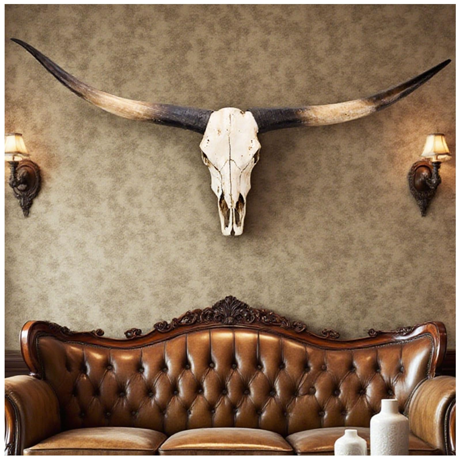178cm Longhorn Wand-Skulpturen, Faux Longhorn Schädel Wanddekoration, Stierschädel Wanddekoration, Longhorn & Ochsenschädel Hörner für rustikalen Bauernhaus-Stil, Heim & Büro,Schwarz