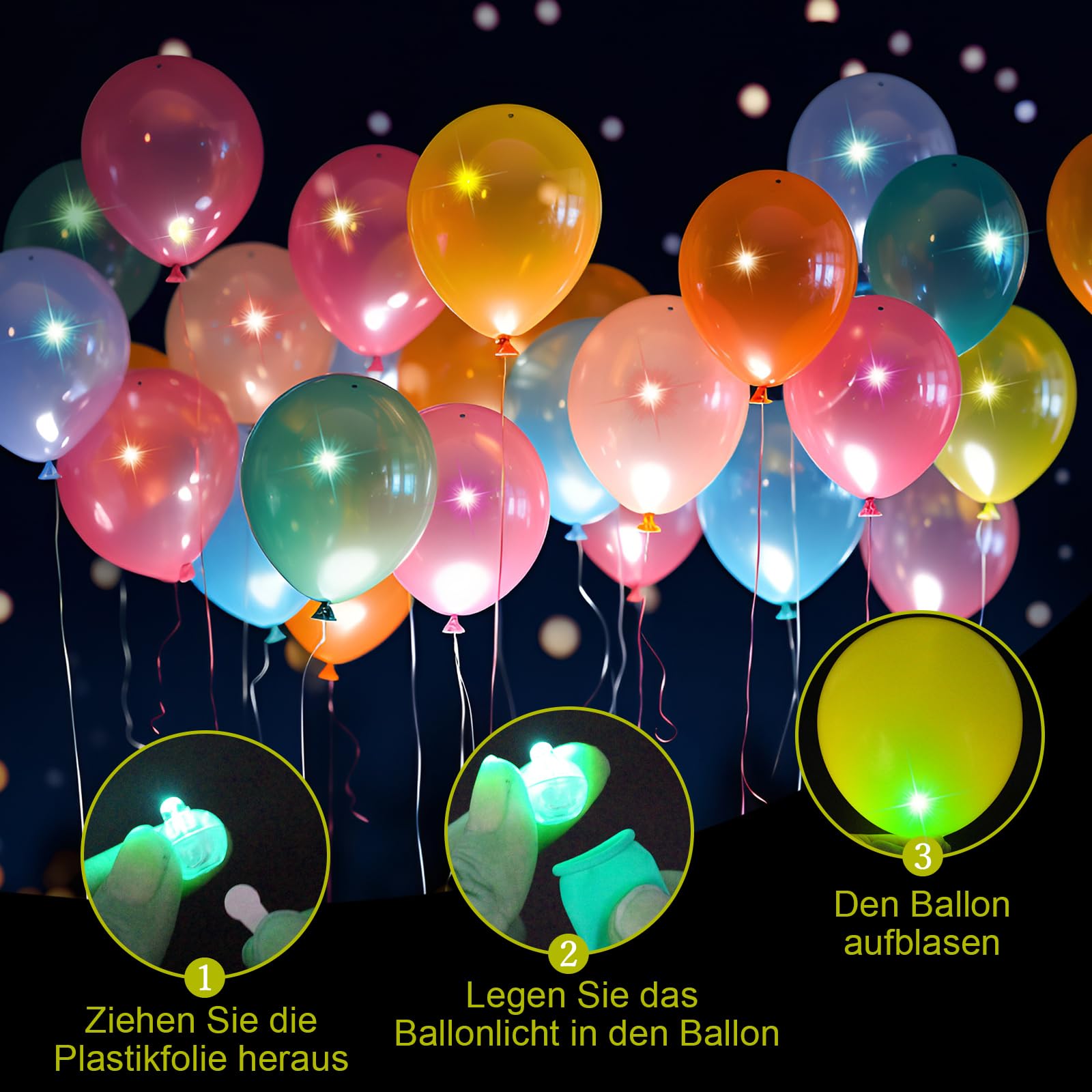 Lot de 120 ballons LED ronds - Mini lumières LED multicolores clignotantes - Pour anniversaire, mariage, fête, Halloween, Noël, carnaval, bar, club