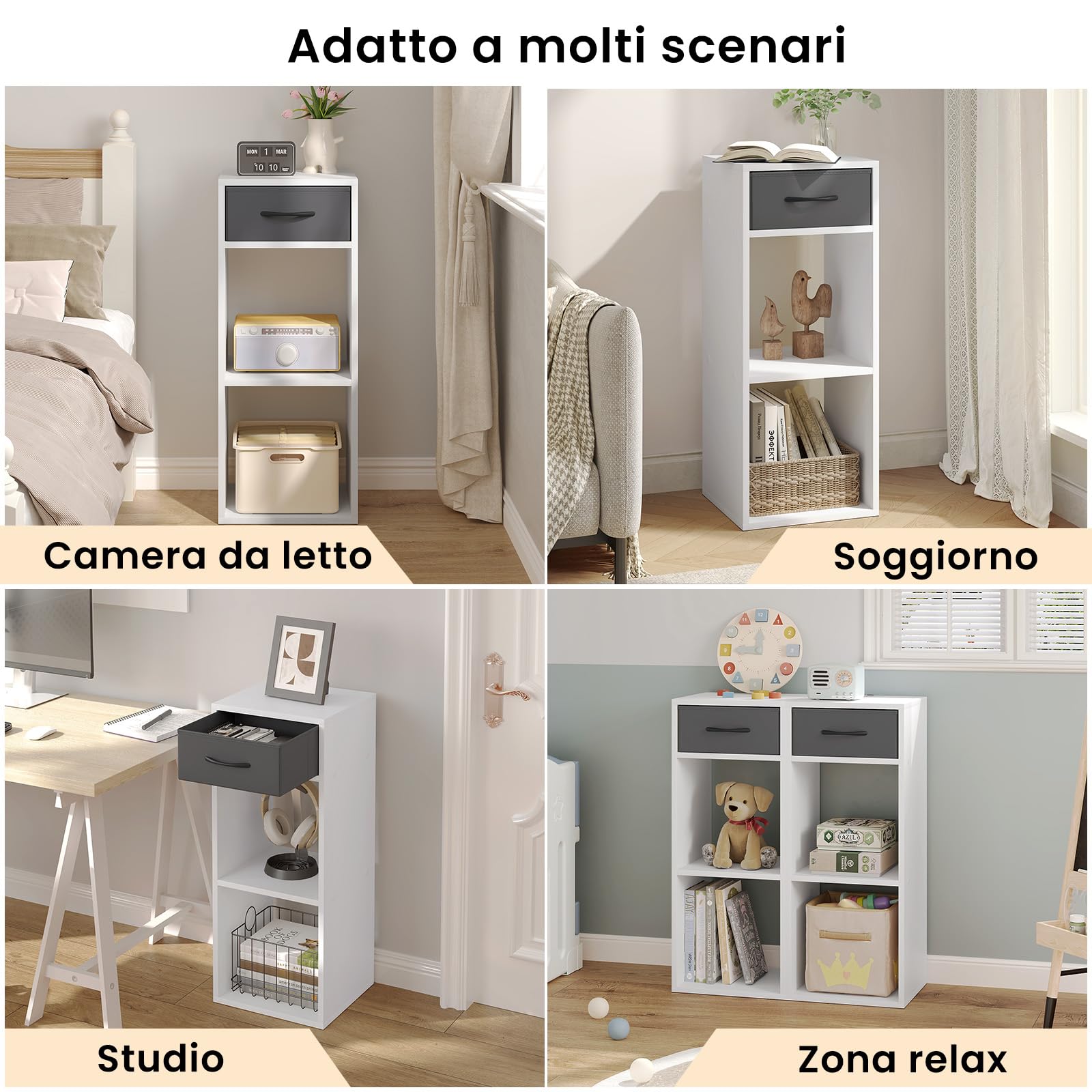 WOLTU Libreria da Terra, Unità di Stoccaggio a Cubo a 3 Livelli | con Cassetto, Unità di Scaffale in Piedi Scaffale a Cubo Aperto, per Studio, Camera da Letto e Soggiorno, Bianco