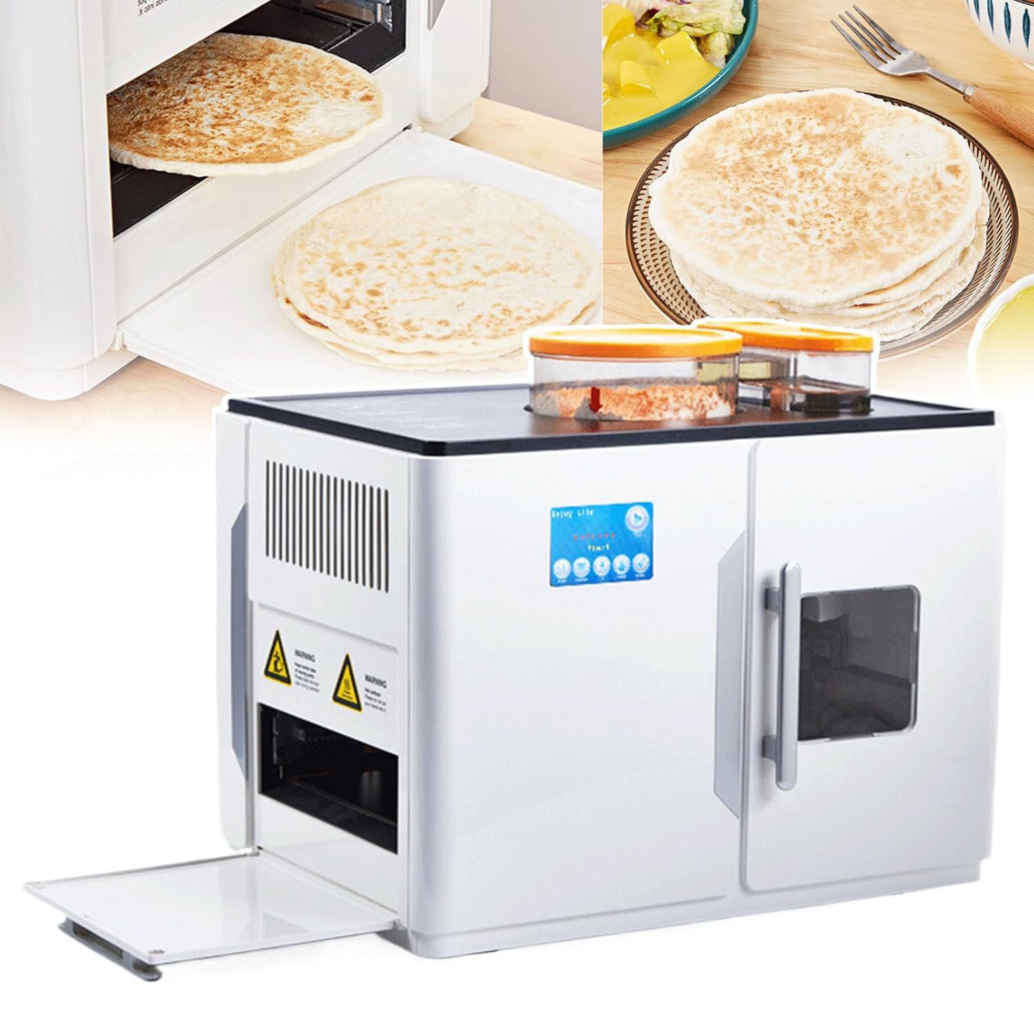 LQQYJSM Fully Automatic Roti and Chapati Maker, Electric Chapati Tortilla Pancake Flatbreads Pita Making Machine for Perfect Indian Roti, 1.0 mm to 1.5 mm Thickness Adjust 20 Pcs/One Time,110V
