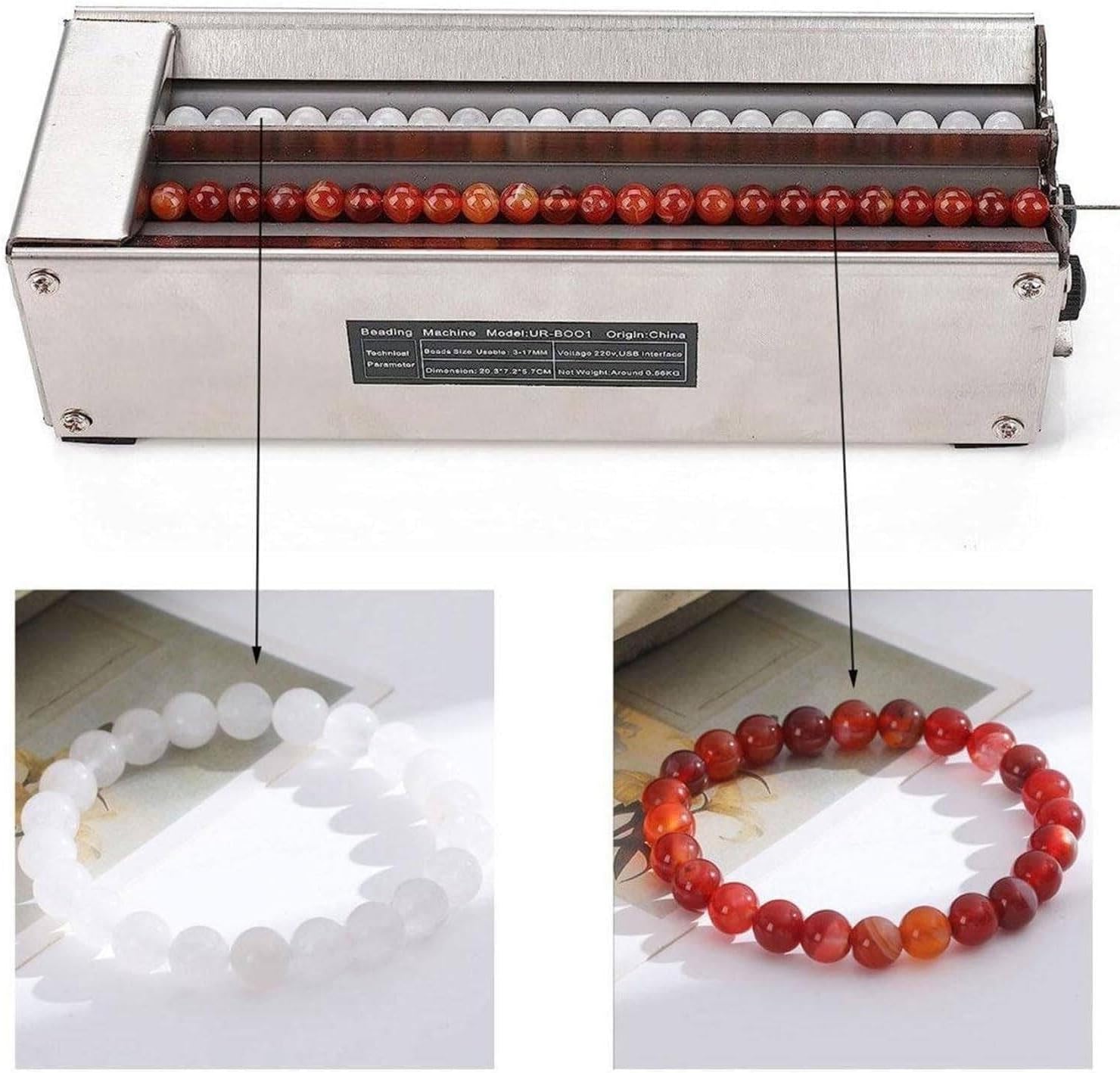 DJCDDM Electric Beading Machine Automatic Beading Machine,3 Speed Adjustable, Dual Channel Beader Needle Threader, for Jewelry