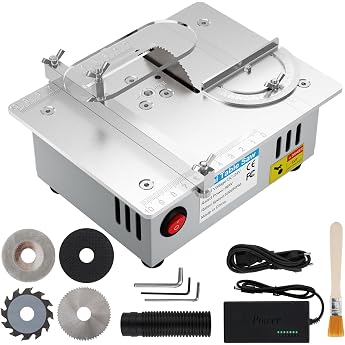 Mini Table Saw with 4 Blades 96 W Precision Table Saw 7-Speed Power Supply Saw Blade Height Adjustable 0.1-15 mm Portable Table Saw for DIY Woodworking Projects