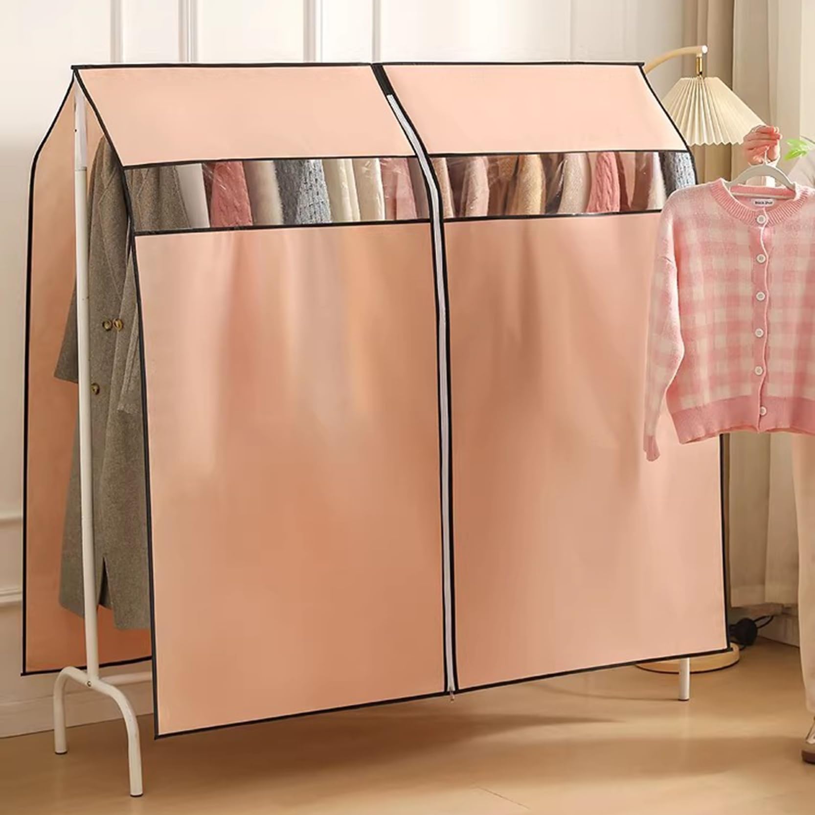 Kleiderhülle mit Reißverschluss und transparentem Fenster, staubdichter und atmungsaktiver Schutz für Anzüge, Mäntel, Kleider und Jacken, Länge 60-150 cm, Höhe 120 cm/150 cm
