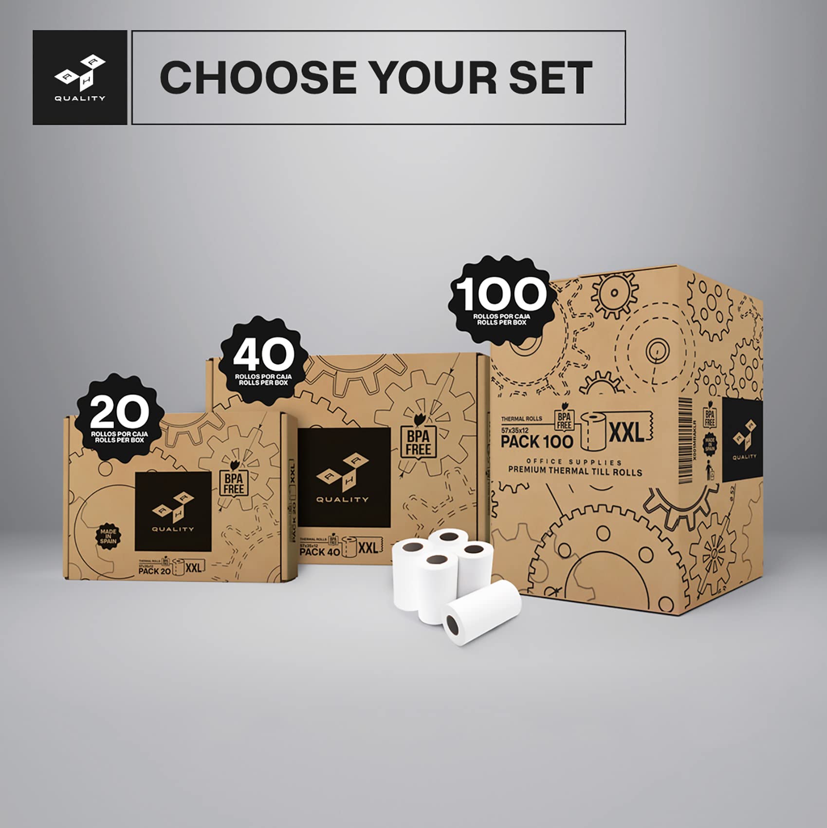 Rollos de Papel Térmico Blanco 57x35x12 mm Para TPV Sin BPA - Papel Termico 57mm - Papel Datáfono de Alta Durabilidad (20)