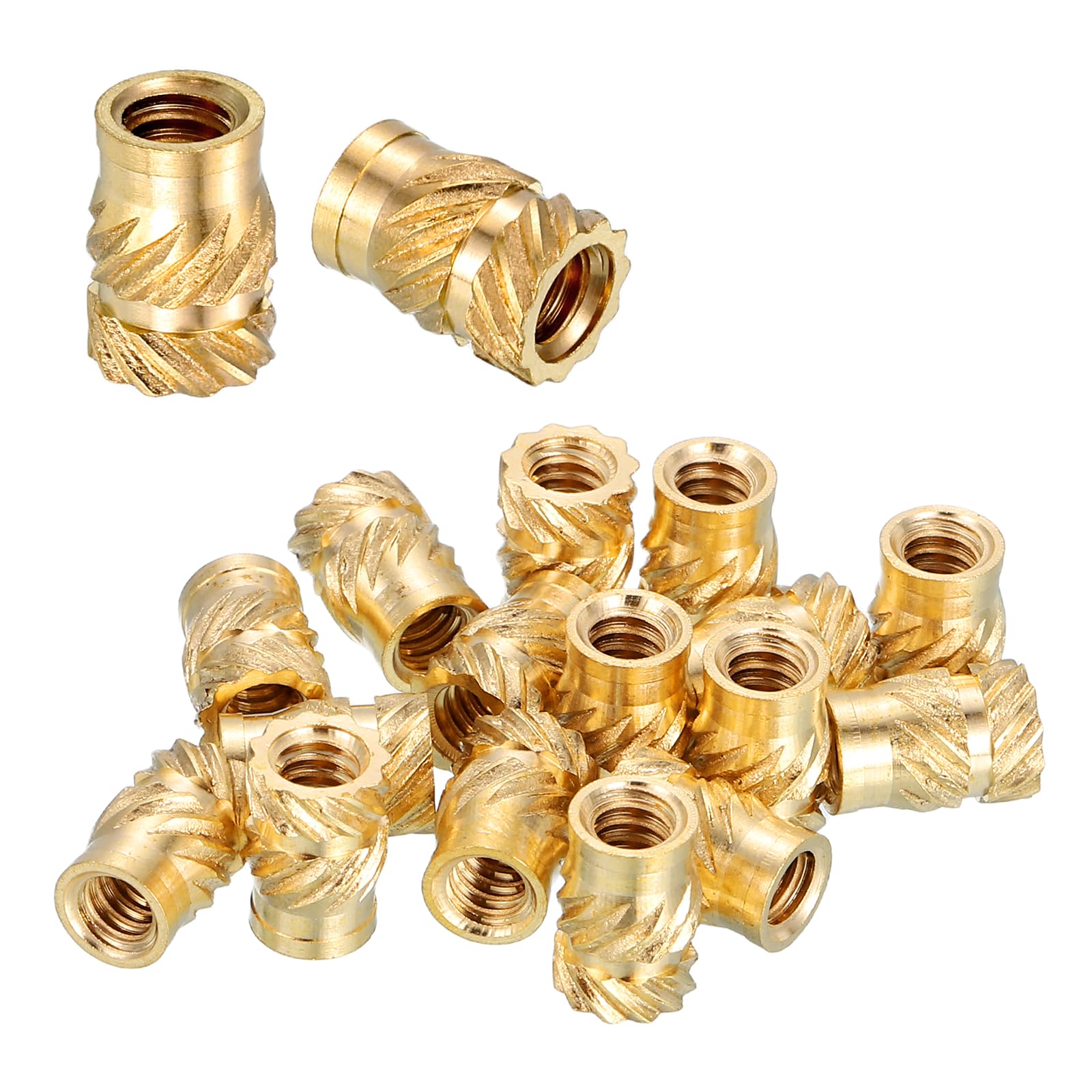 sourcing map 25 Pcs Threaded Inserts, #4-40UNC x 5/16" l x 4.6mm OD Pure Brass Knurled Nuts Female Threaded Heat Set Inserts Embedment Nut for 3D Printing Components and Plastic Materials