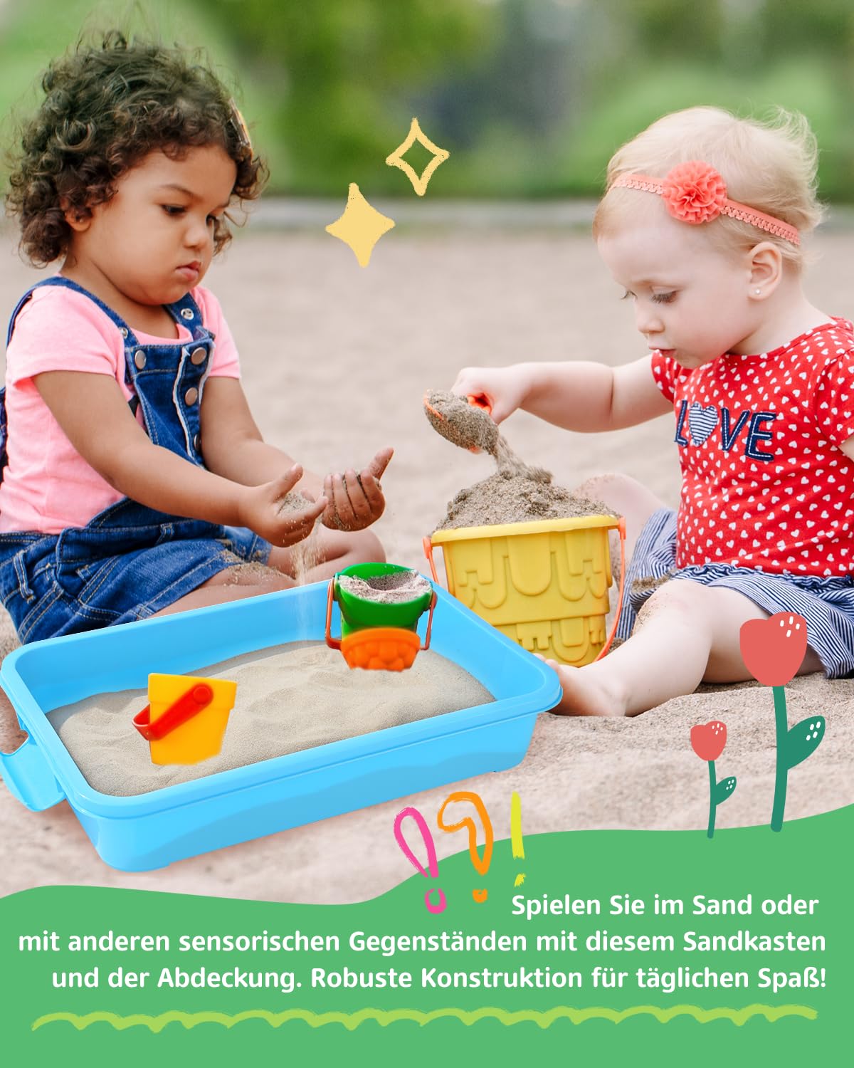 Sensoryczna taca do zabawy z pokrywką, piaskownica, 2 szt., 38 cm, przenośna, duża, plastikowa taca wypełniona piaskiem, wodą, koralikami i nie tylko