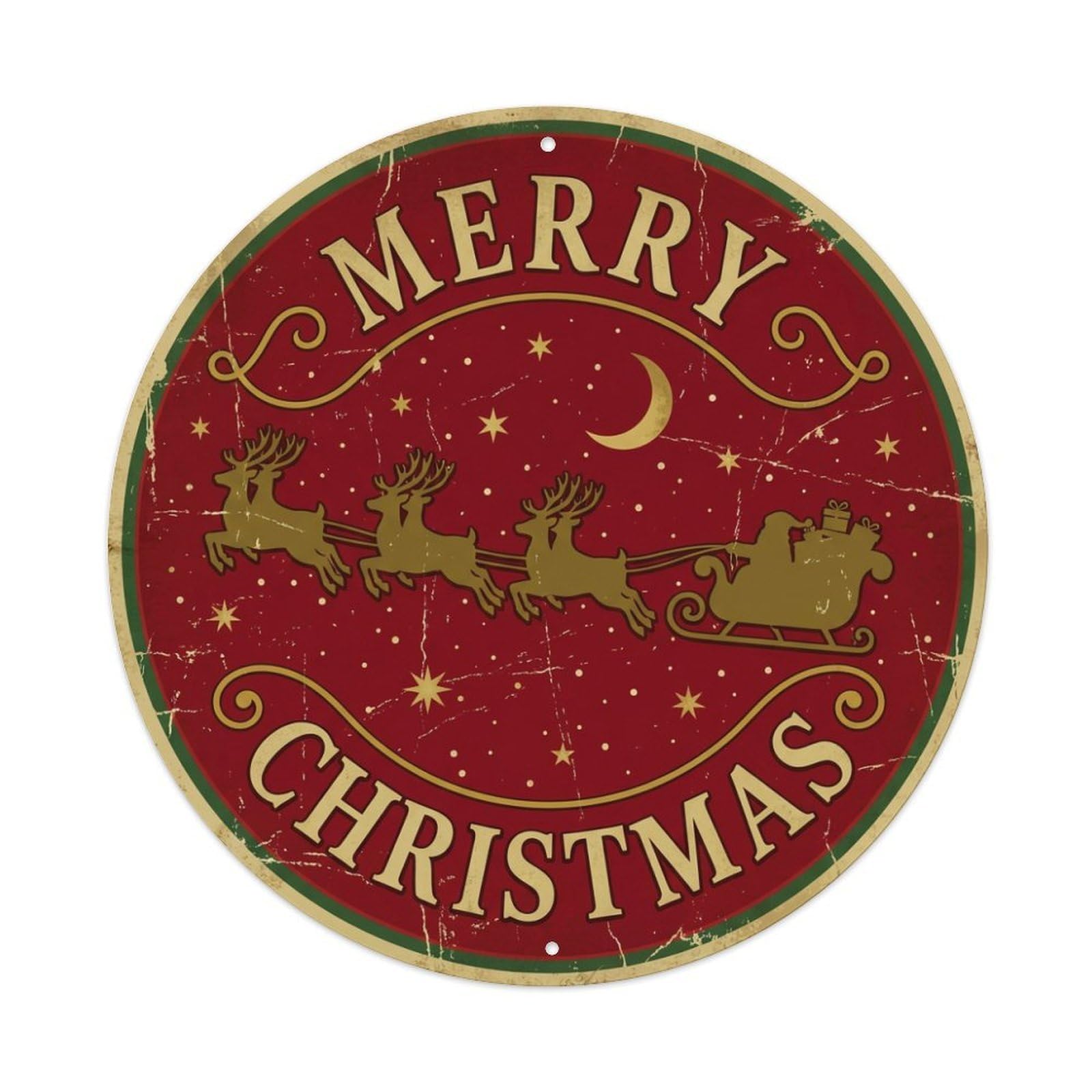Merry Christmas Reindeer Sleigh Ride Metal Tin Sign