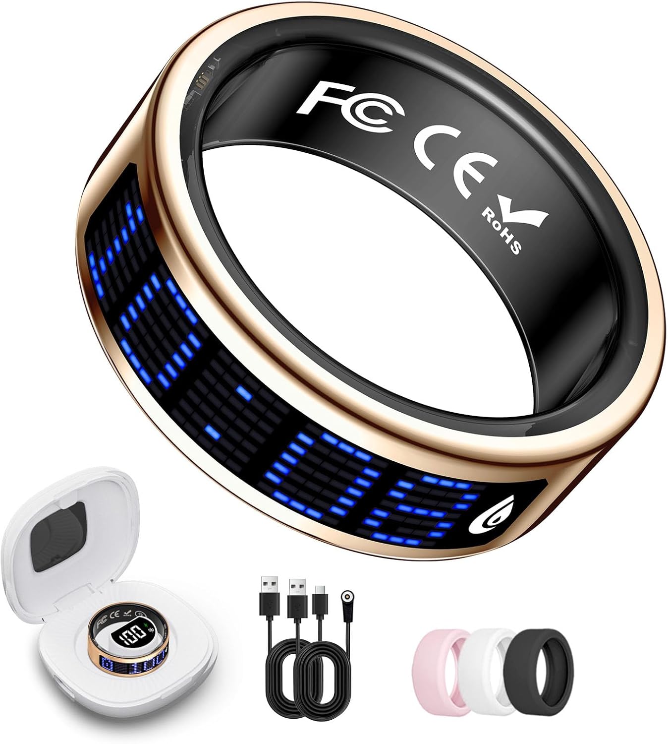 Smart Ring for Women & Men, Fitness & Health Tracker with Display Screen, IP68 Waterproof Smart Rings for Health Monitoring, Fitness Tracker Ring with Call Notification, No App Fees (Rose Gold, 10#)