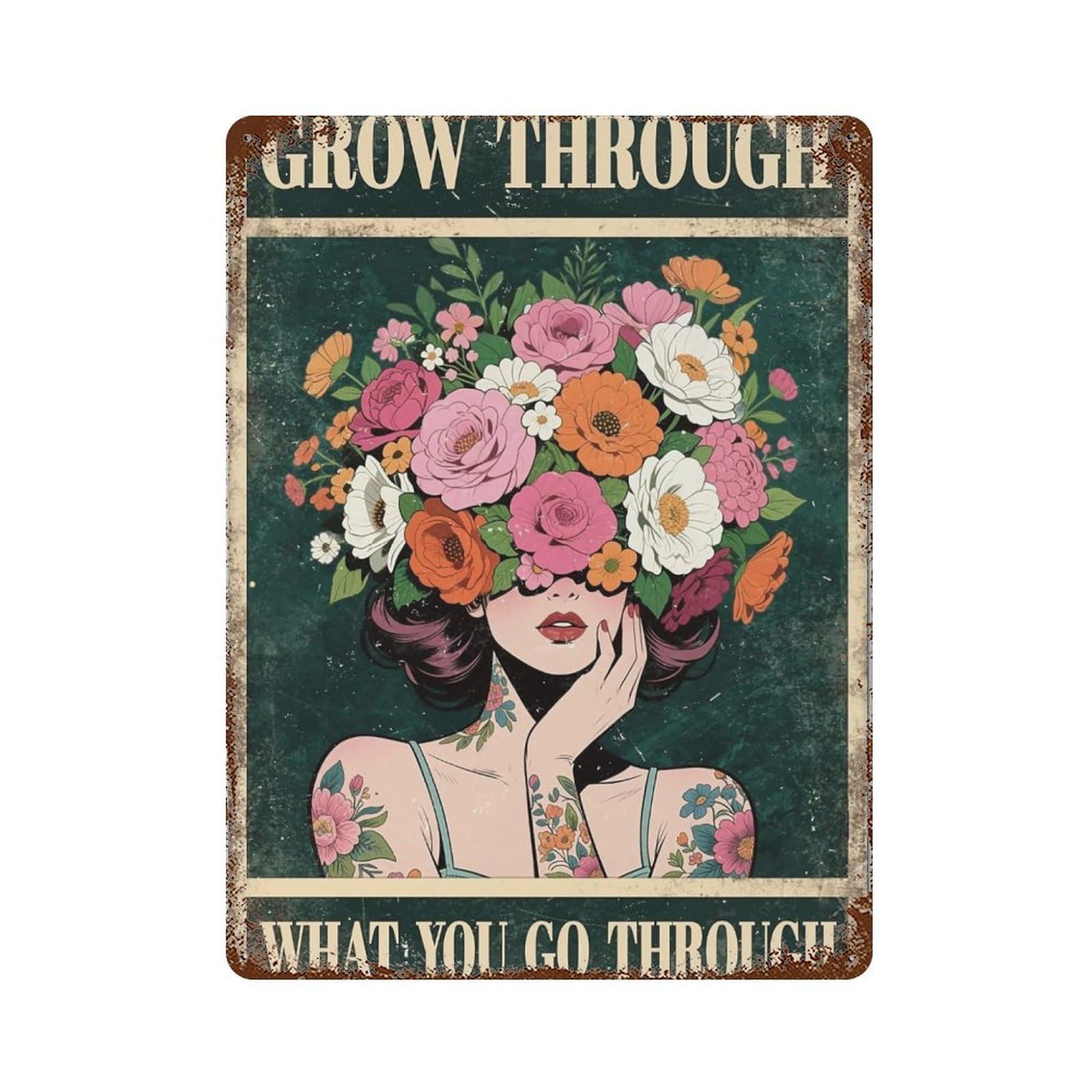 Yhgertku Style Flower Lady Metal Tin Sign Wall Art Retro Iron Vintage Metal Tin Sign Poster Modern Decor For Living Rooms Gift 40X30cm