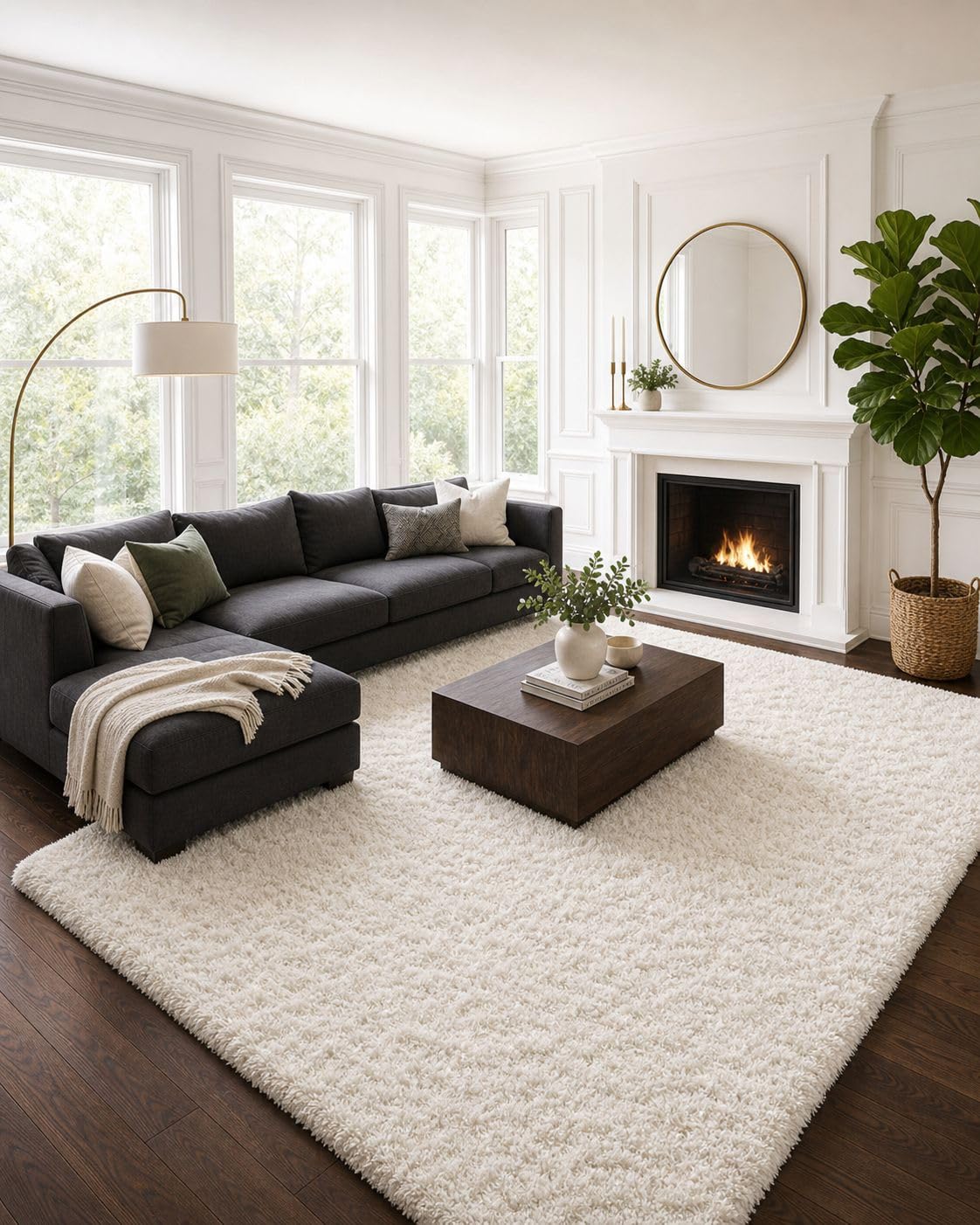 Large Washable Shag Area Rug, 8x10 Feet, Ivory
