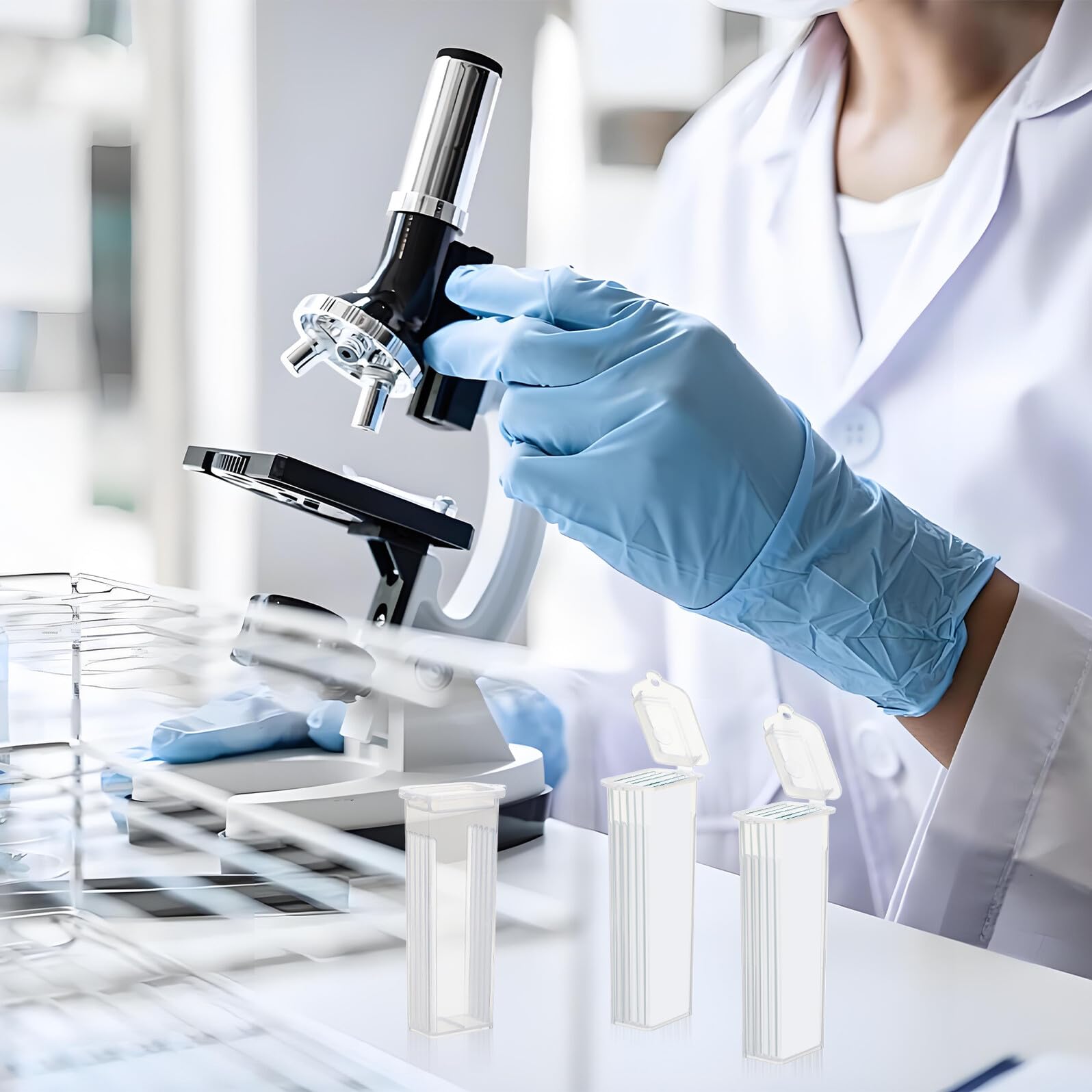 Scatola per Vetrini Patologici in Plastica Pp Bianca da 50 Pezzi Chiusura Sicura e Facile da Pulire per Uso in Laboratorio Scientifico