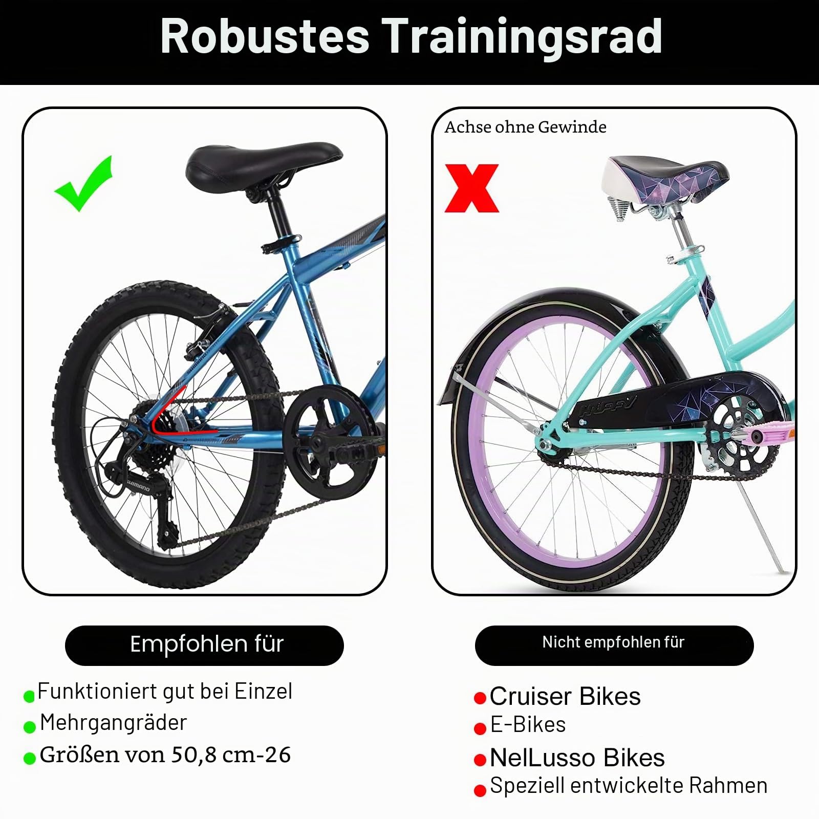 Fahrrad-Trainingsräder, Paar von strapazierfähigen Hinterrädern mit Stützrädern, montiertes Kit für 16 18 20 22 Zoll Kinderfahrräder für Jungen und Mädchen (Schwarz)