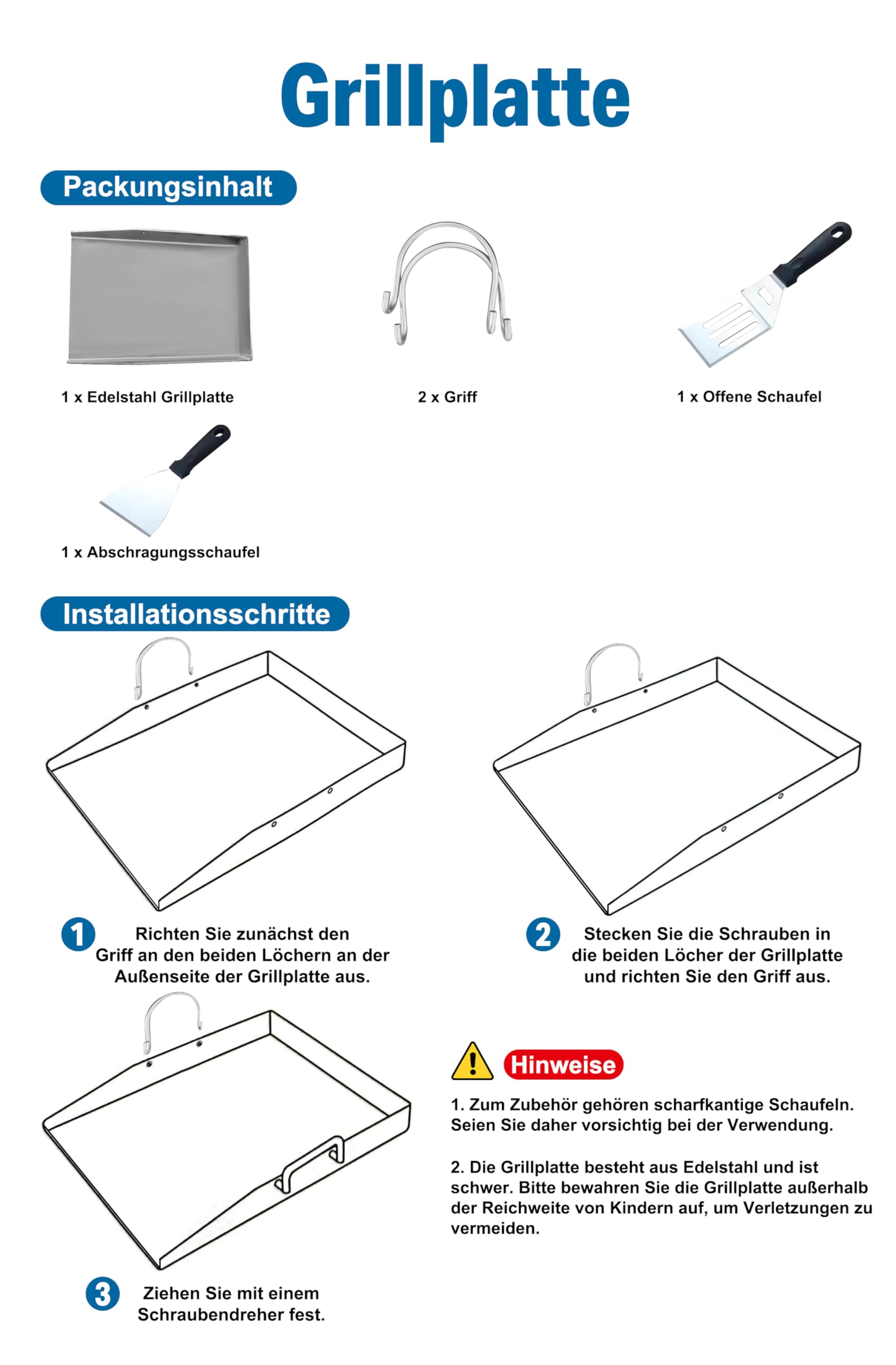 Plancha, piastra in acciaio inox con 2 spatole e manici rimovibili, piastra per barbecue a gas e a carbonella, tappetino per barbecue antiruggine, accessorio per barbecue da esterno per campeggio e