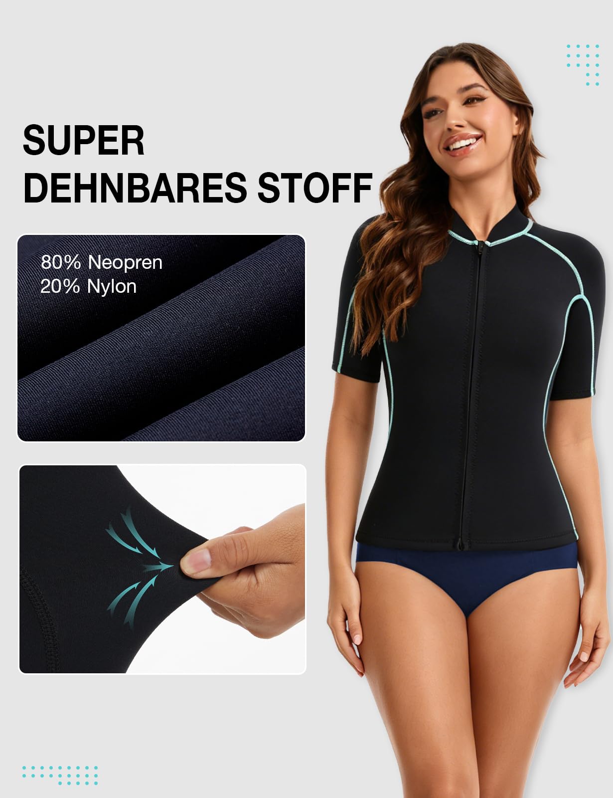 Lemorecn Chaqueta de neopreno de manga corta para mujer, de 2 mm, muy