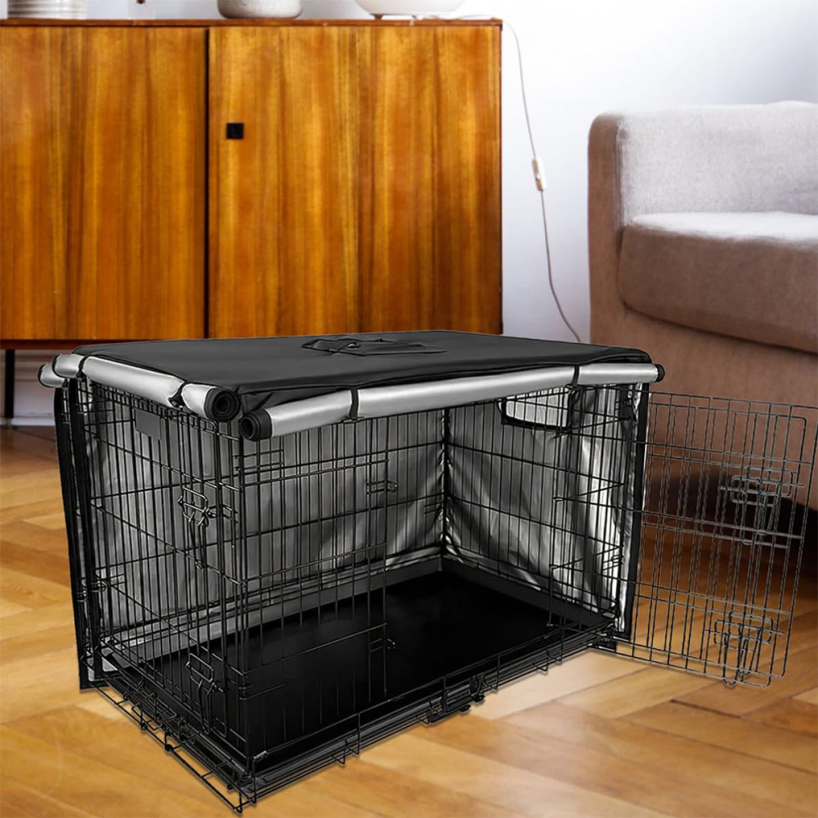 Copertura per Gabbia Cane Oxford Nero, Resistente al Vento e Facile da Montare e Smontare, Protezione Durevole per Kennel e Trasportini
