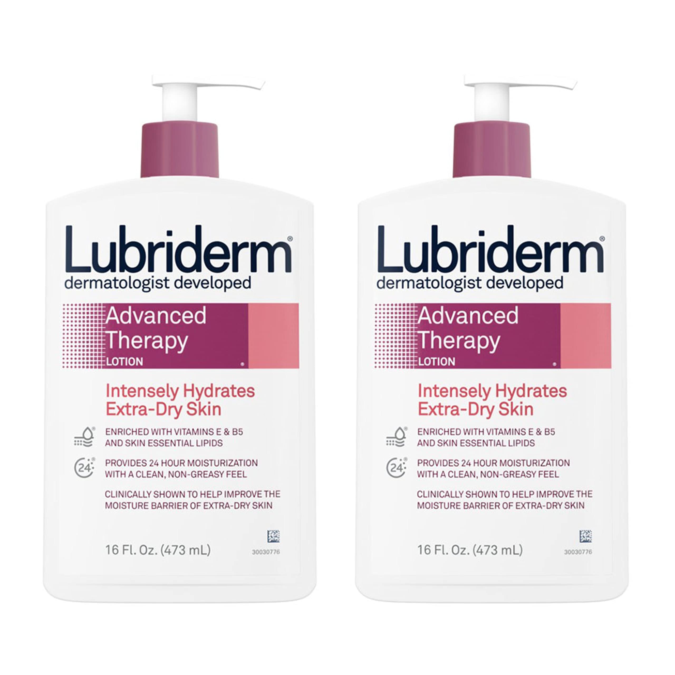 Lubriderm Advanced Therapy Fragrance-Free Moisturizing Lotion with Vitamins E and Pro-Vitamin B5, Intense Hydration for Extra Dry Skin, Non-Greasy Formula, 16 fl. oz (Pack of 3)