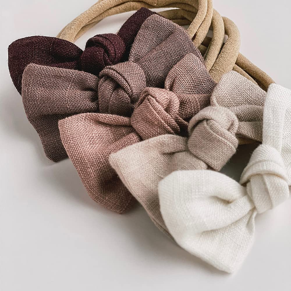 12 Pcs Cute Linen Bow Nylon Headband for Newborn Infant Toddler Mini Hair Bow Elastic Bands Baby Girls Little Kids Headbands (Linen Mini Knot bow 2.5'') - Image 2
