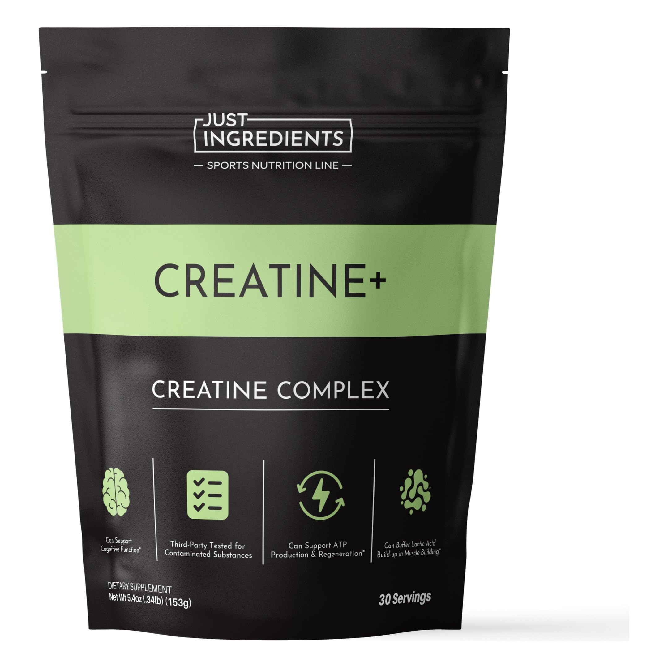 JUST INGREDIENTS Creatine Monohydrate Powder with Rejen Fulvic Mineral Complex - Supports Muscle Recovery, Energy, Strength, Cognitive Function - 30 Servings