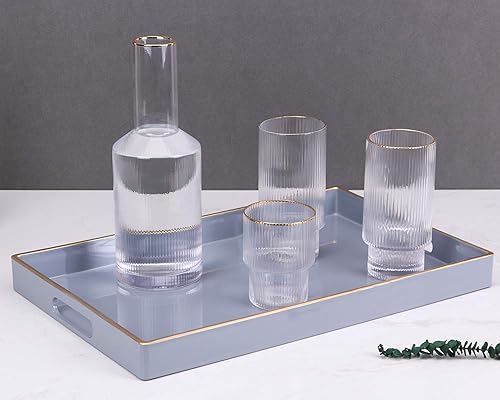 Miniatura 10 de Zosenley Bandeja decorativa, bandeja rectangular de plástico con asas, moderna bandeja de tocador y bandeja para servir para baño, cocina, otomana y