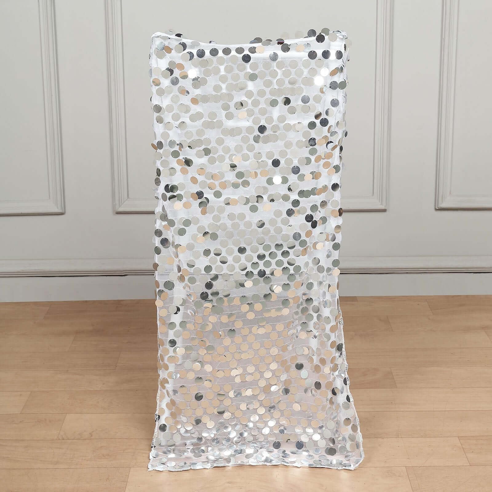 Efavormart Silver Big Payette Sequin Chiavari Chair Slipcover, Wedding Chair Back Cover