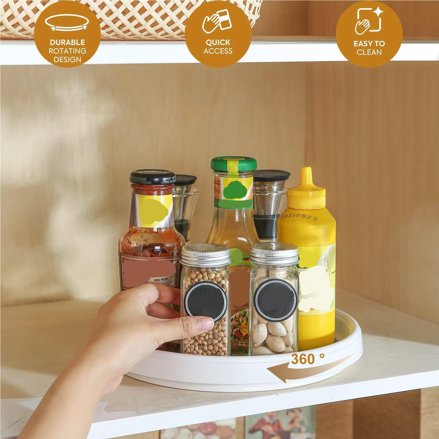 Lazy Susan Gewürzregal, rutschfest, 25,4 cm, drehbar, für Schrank, Speisekammer, Kühlschrank, Arbeitsplatte, 2 Stück
