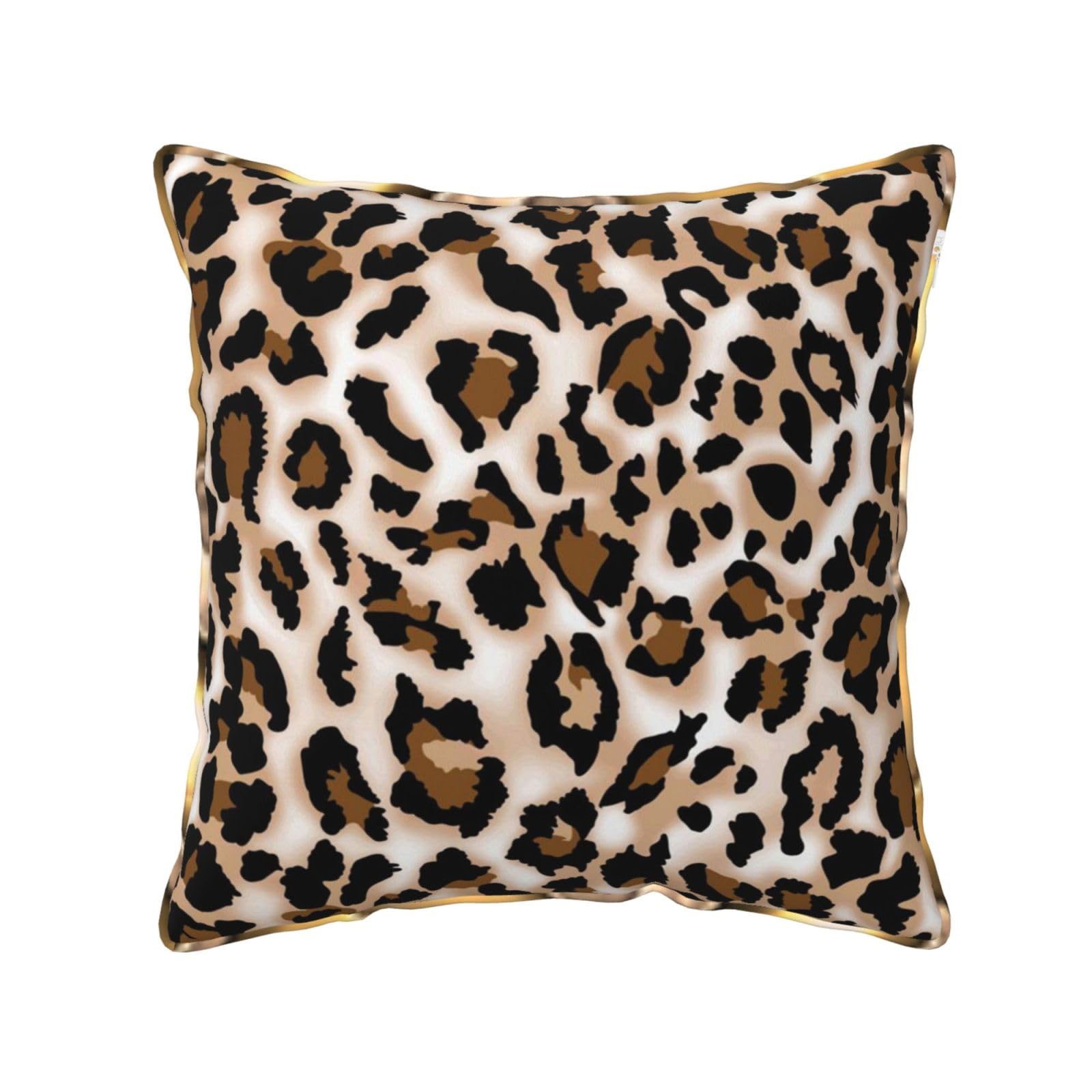 AUBKFELD Leopard print Printed Velvet Cushion Cover 50x50 CM with Gold Edging Strip, Square Pillowcase Soft Throw Pillow Covers Case Decorative for Living Room Sofa Couch Bed Bench