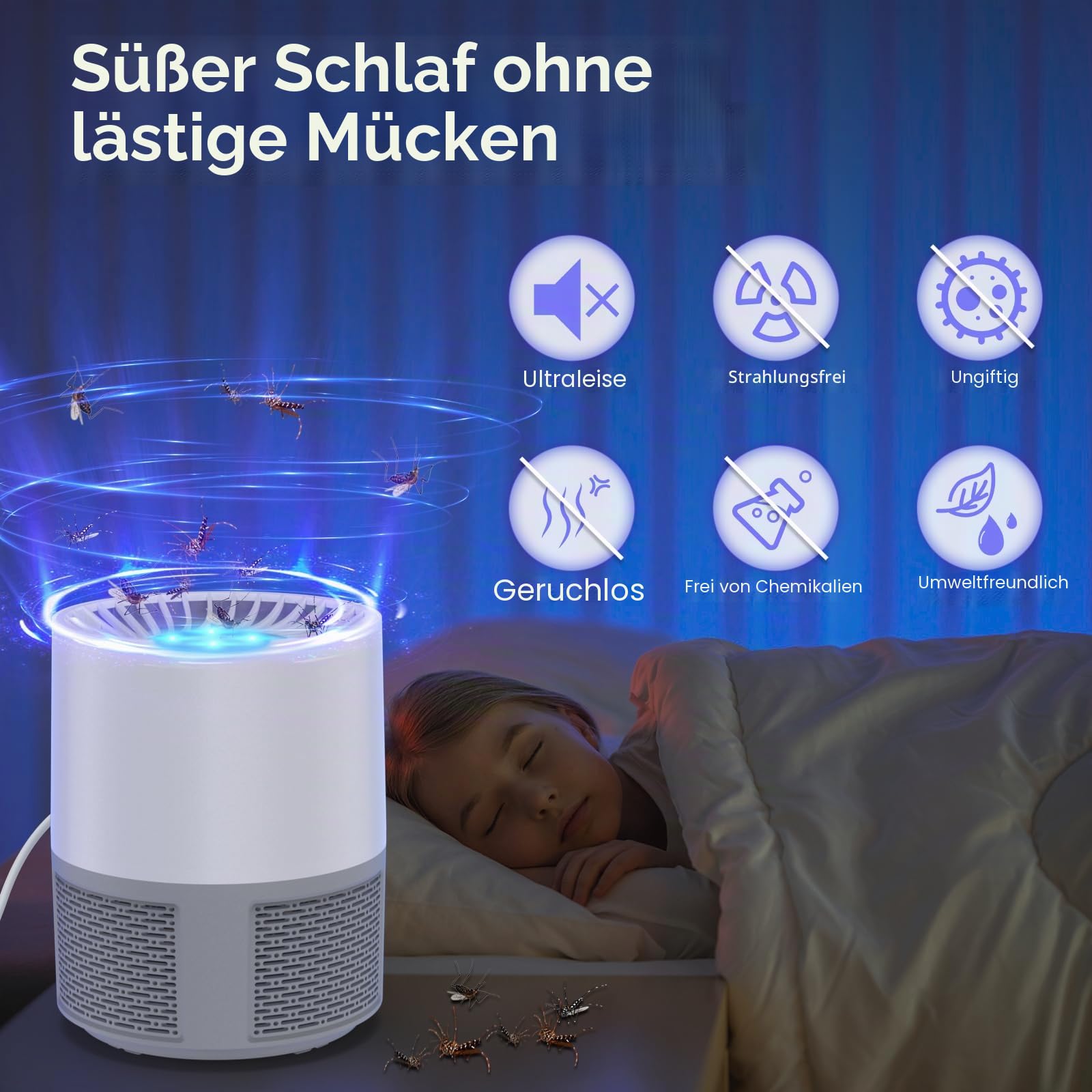 Insektenvernichter Elektrisch, UV Mückenlampe Fliegenfalle Innenbereich Mückenfalle Mückenschutz, USB Mosquito Repellent Tragbare Fliegenfallen für Schlafzimmer, Wohnzimmer Büro, Küche und Camping